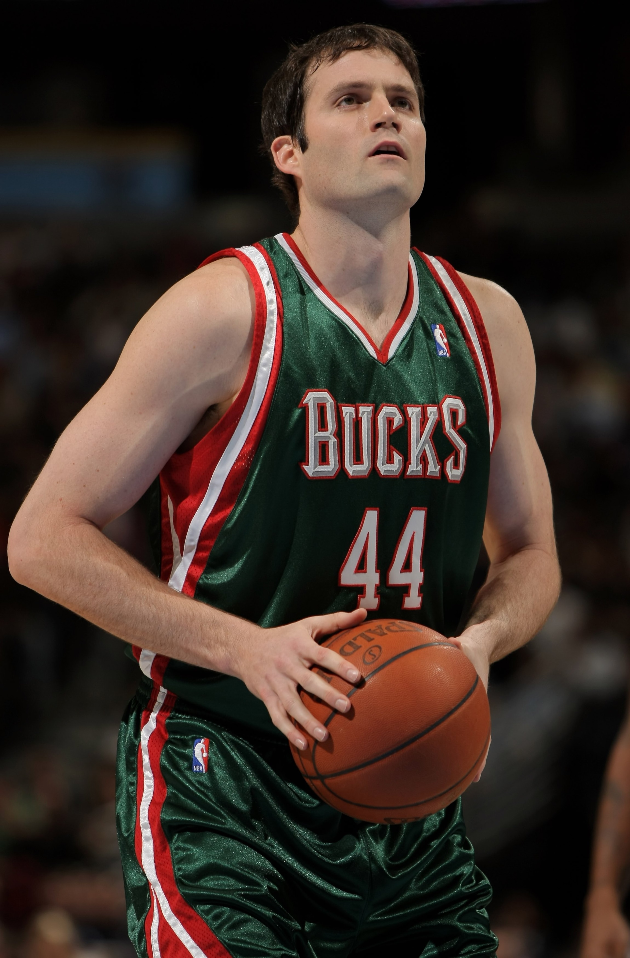 DENVER - NOVEMBER 18:  Austin Croshere #44 of the Milwaukee Bucks takes a free throw against the Denver Nuggets at the Pepsi Center on November 18, 2008 in Denver, Colorado. The Nuggets defeated the Bucks 114-105.  (Photo by Doug Pensinger/Getty Images)