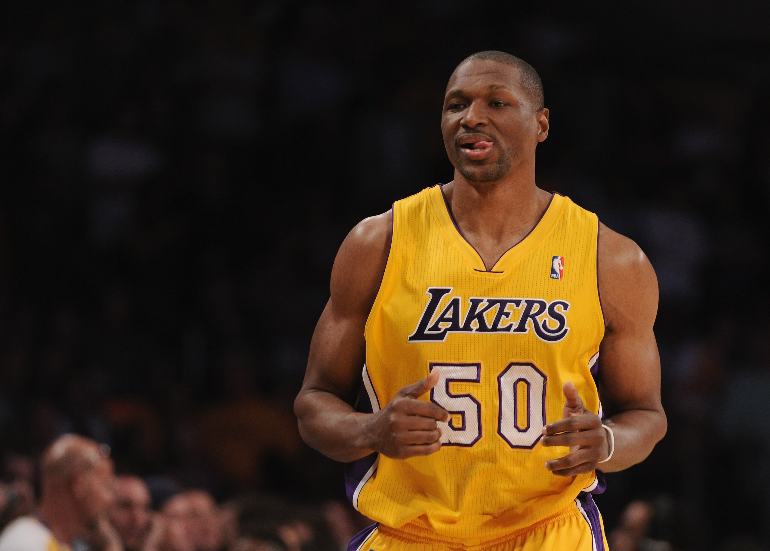 LOS ANGELES, CA - MARCH 31: Theo Ratliff #50 of the Los Angeles Lakers leaves the game against the Dallas Mavericks at Staples Center on March 31, 2011 in Los Angeles, California. NOTE TO USER: User expressly acknowledges and agrees that, by downloading LOS ANGELES, CA - MARCH 31: Theo Ratliff #50 of the Los Angeles Lakers leaves the game against the Dallas Mavericks at Staples Center on March 31, 2011 in Los Angeles, California. NOTE TO USER: User expressly acknowledges and agrees that, by downloading