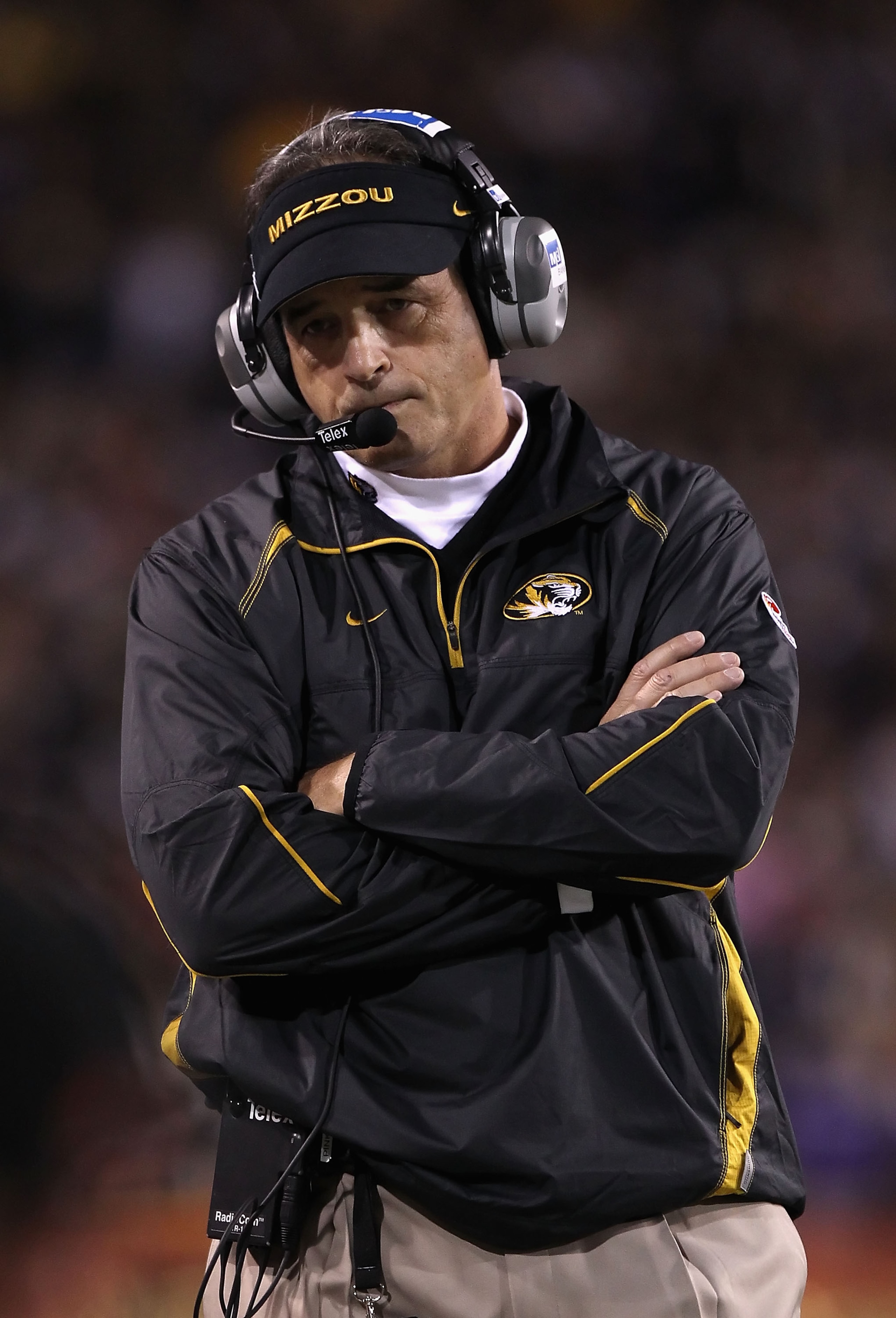 TEMPE, AZ - DECEMBER 28:  Head coach Gary Pinkel of the Missouri Tigers reacts on the sidelines during the Insight Bowl against the Iowa Hawkeyes at Sun Devil Stadium on December 28, 2010 in Tempe, Arizona.  The Hawkeyes defeated the Tigers 27-24.  (Photo