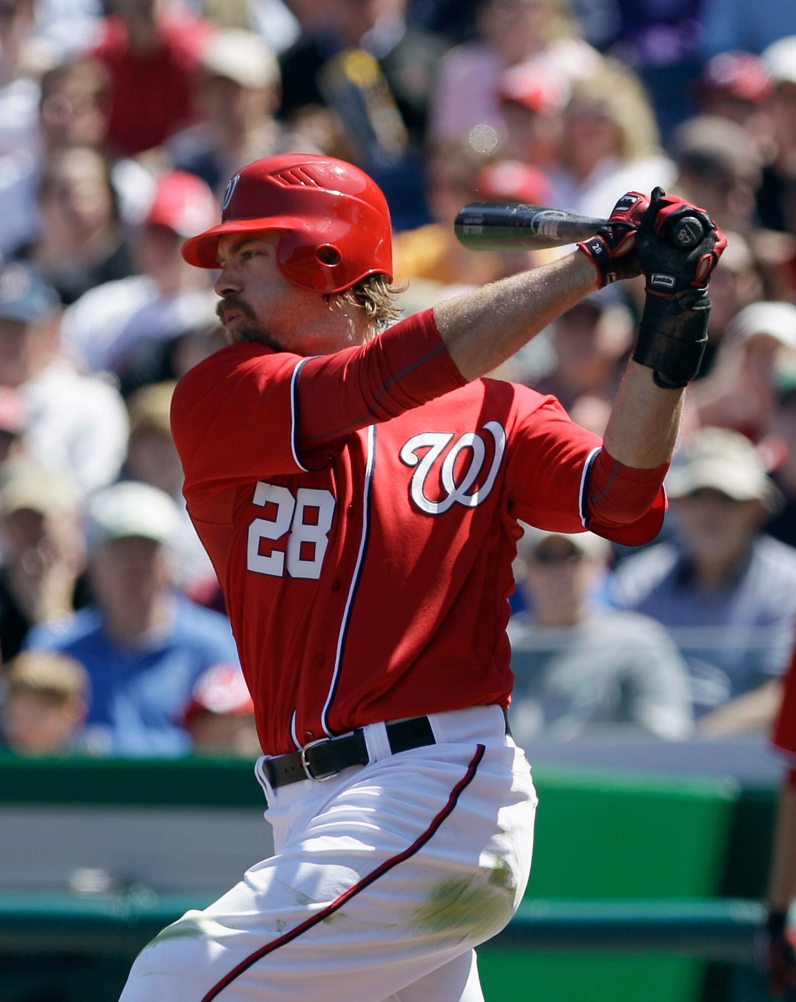 WASHINGTON, DC - APRIL 17: Jayson Werth #28 of the Washington Nationals at the plate against the Milwaukee Brewers at Nationals Park on April 17, 2011 in Washington, DC.  (Photo by Rob Carr/Getty Images)