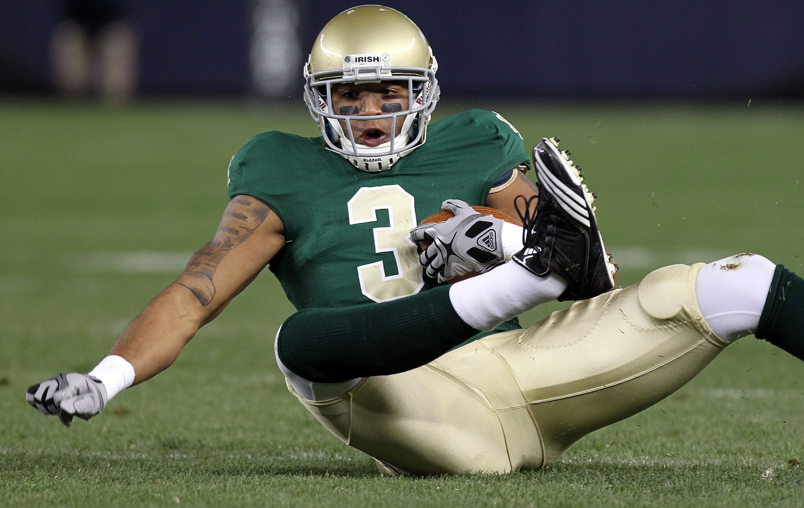 NEW YORK - NOVEMBER 20: Michael Floyd #3 of the Notre Dame Fighting Irish loses his footing against the Army Black Knights at Yankee Stadium on November 20, 2010 in the Bronx borough of New York City. (Photo by Nick Laham/Getty Images) NEW YORK - NOVEMBER 20: Michael Floyd #3 of the Notre Dame Fighting Irish loses his footing against the Army Black Knights at Yankee Stadium on November 20, 2010 in the Bronx borough of New York City. (Photo by Nick Laham/Getty Images)