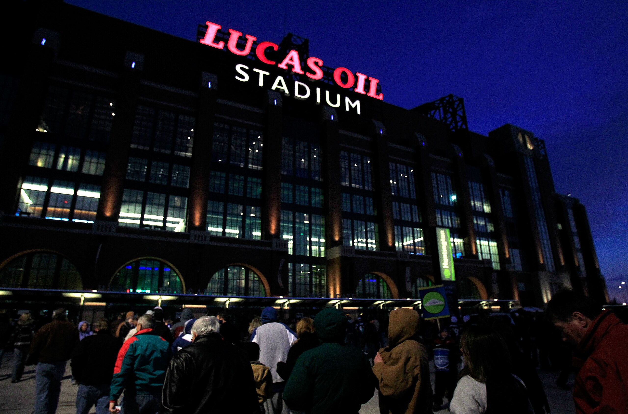 INDIANAPOLIS, IN - JANUARY 08:  Fans wait to enter the stadium to watch the Indianapolis Colts play against the New York Jets during their 2011 AFC wild card playoff game at Lucas Oil Stadium on January 8, 2011 in Indianapolis, Indiana.  (Photo by Jonatha