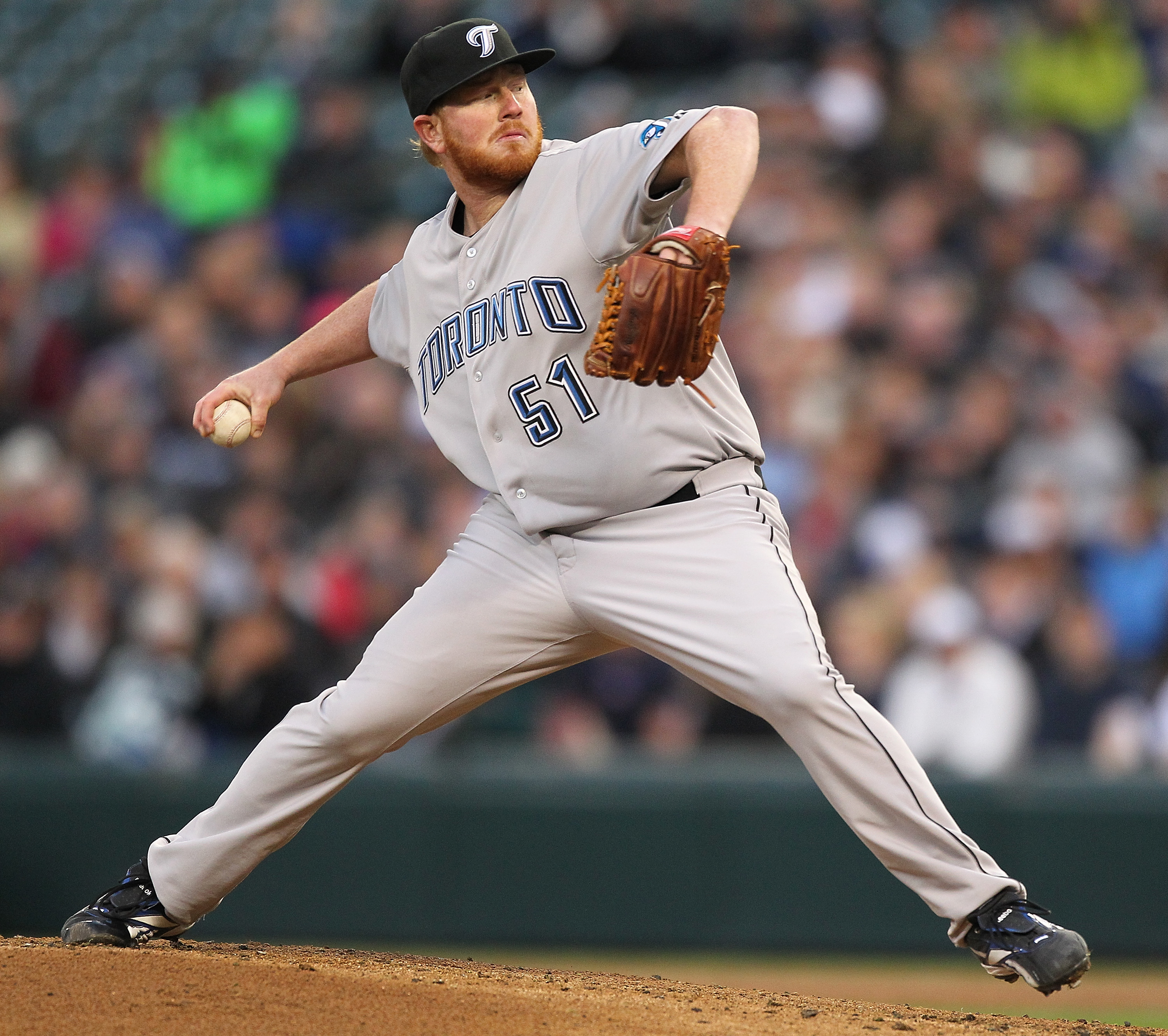 SEATTLE - APRIL 11:  Starting pitcher Jesse Litsch #51 of the Toronto Blue Jays pitches against the Seattle Mariners at Safeco Field on April 11, 2011 in Seattle, Washington. (Photo by Otto Greule Jr/Getty Images)