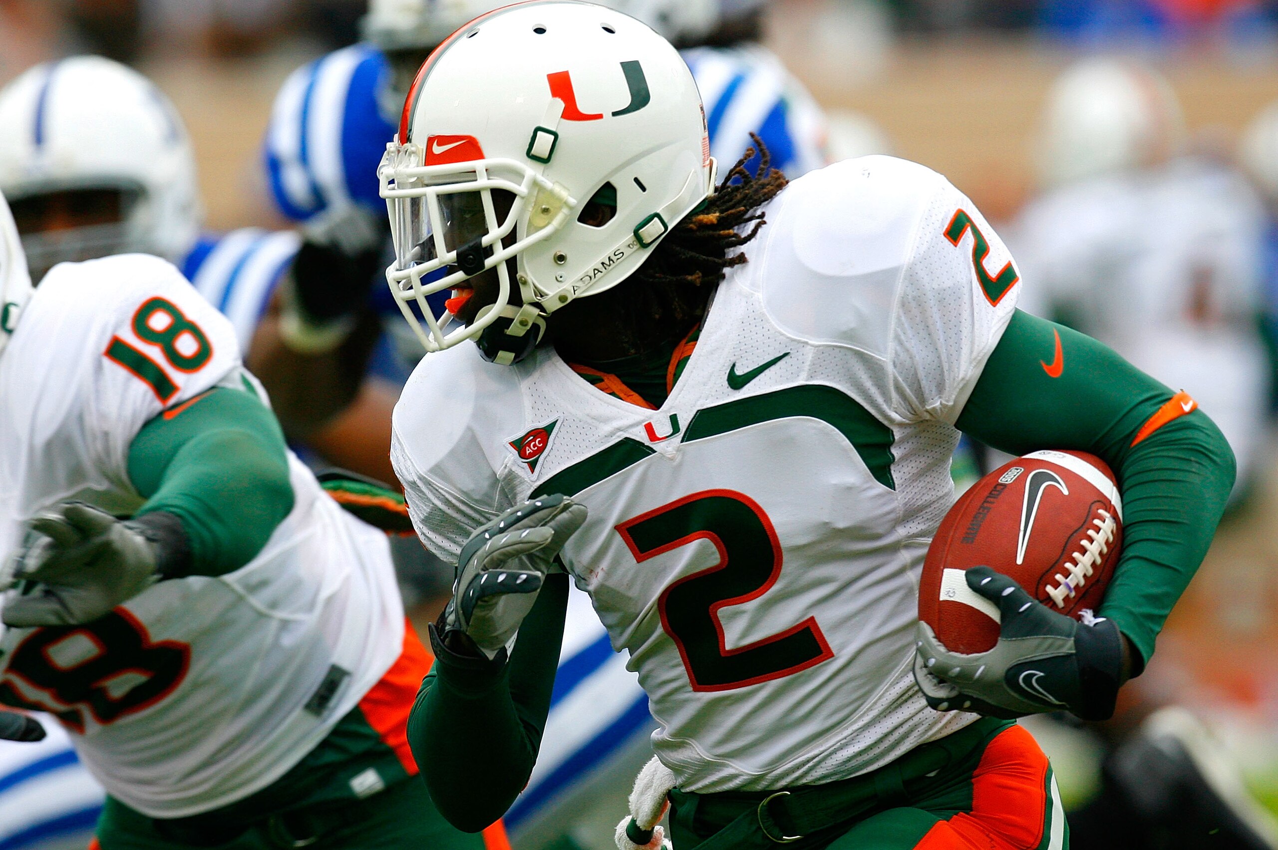 DURHAM, NC - OCTOBER 18: Running back Graig Cooper #2 of the Miami Hurricanes rushes upfield against the Duke Blue Devils during the game at Wallace Wade Stadium on October 18, 2008 in Durham, North Carolina. (Photo by Kevin C. Cox/Getty Images) DURHAM, NC - OCTOBER 18: Running back Graig Cooper #2 of the Miami Hurricanes rushes upfield against the Duke Blue Devils during the game at Wallace Wade Stadium on October 18, 2008 in Durham, North Carolina. (Photo by Kevin C. Cox/Getty Images)