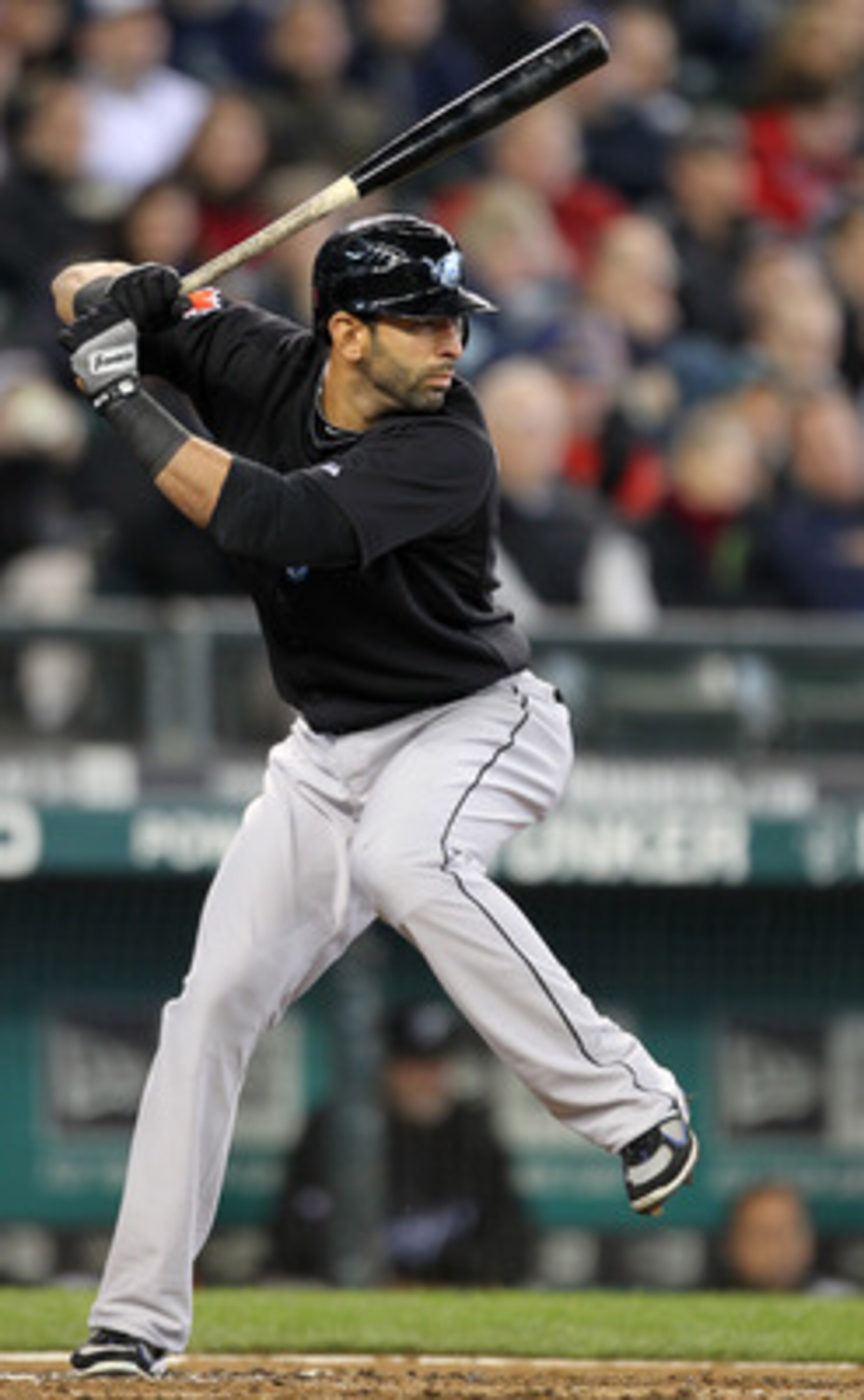 SEATTLE, WA - APRIL 13:  Jose Bautista #19 of the Toronto Blue Jays bats against the Seattle Mariners at Safeco Field on April 13, 2011 in Seattle, Washington. (Photo by Otto Greule Jr/Getty Images)