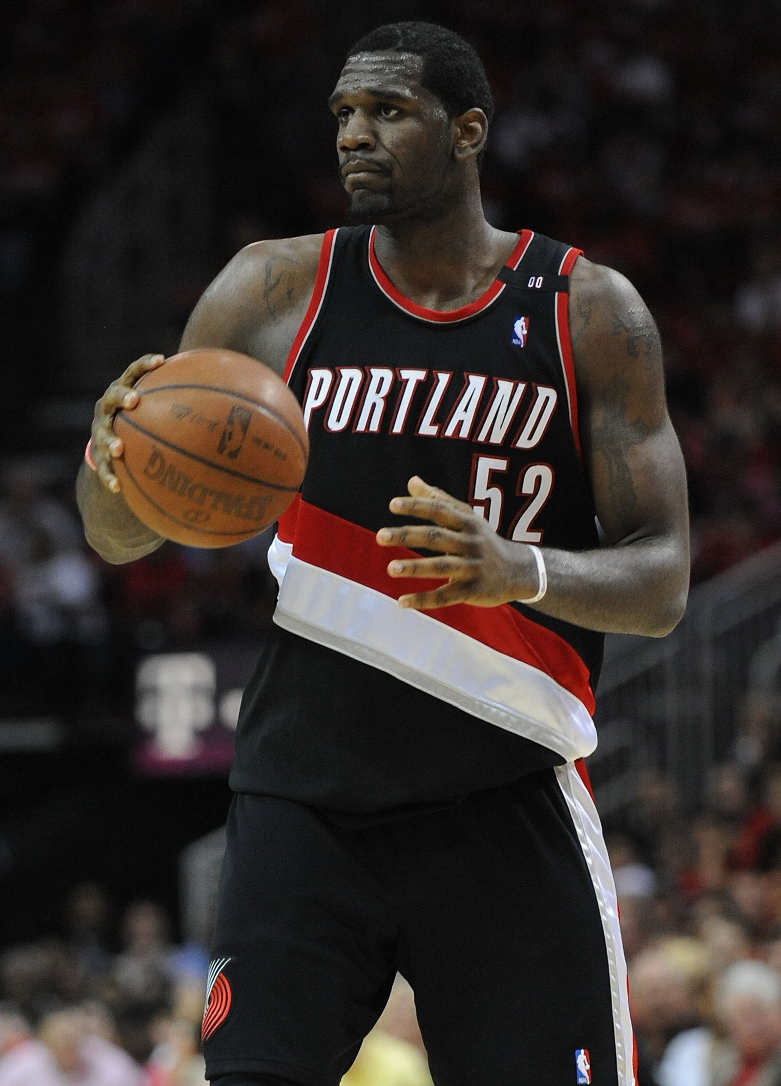 HOUSTON - APRIL 24:  Center Greg Oden #52 of the Portland Trail Blazers during play against the Houston Rockets in Game Three of the Western Conference Quarterfinals during the 2009 NBA Playoffs at Toyota Center on April 24, 2009 in Houston, Texas. NOTE T