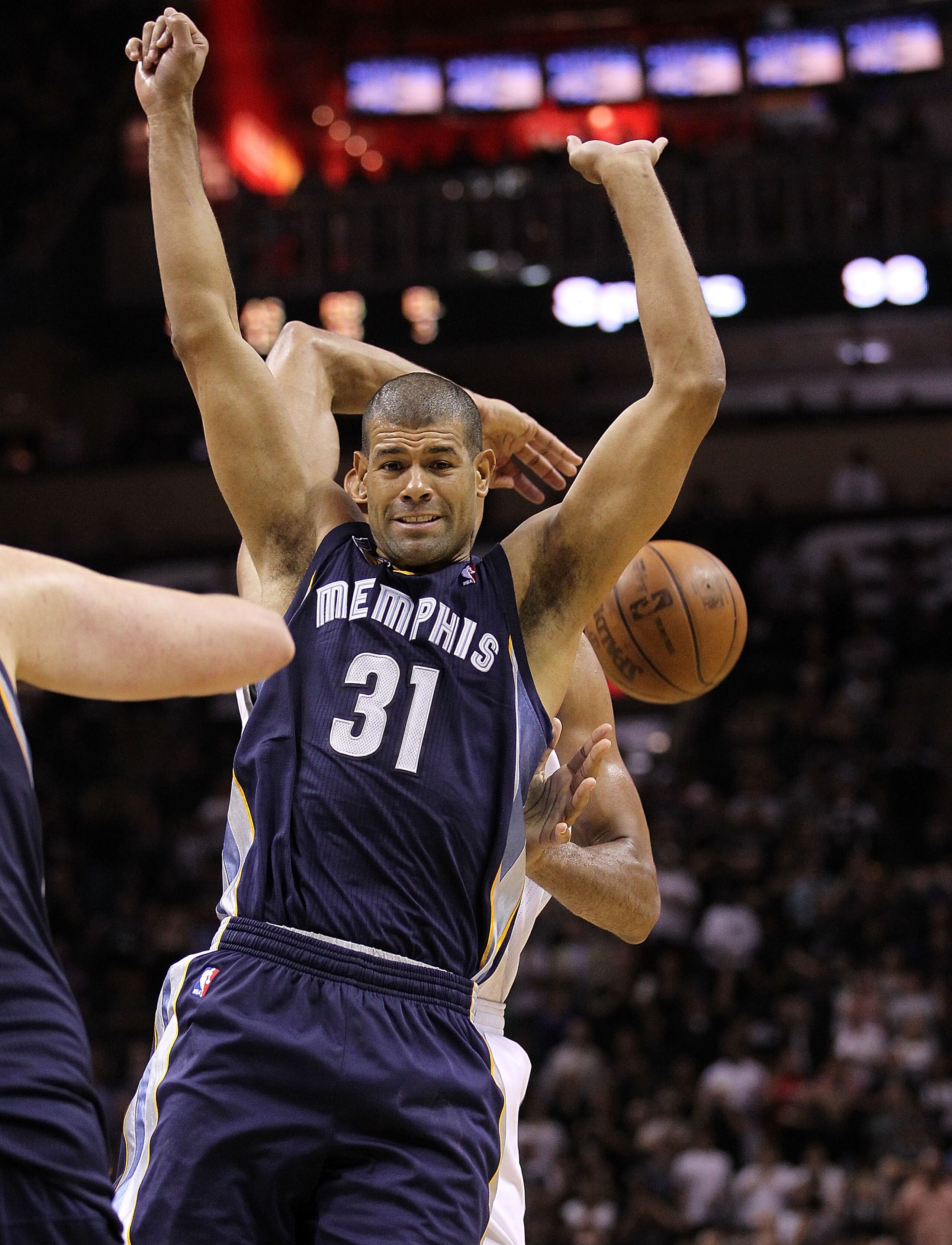 SAN ANTONIO, TX - APRIL 17:  Forward Shane Battier #31 of the Memphis Grizzlies reacts after a win against the San Antonio Spurs in Game One of the Western Conference Quarterfinals in the 2011 NBA Playoffs on April 17, 2011 at AT&T Center in San Antonio,