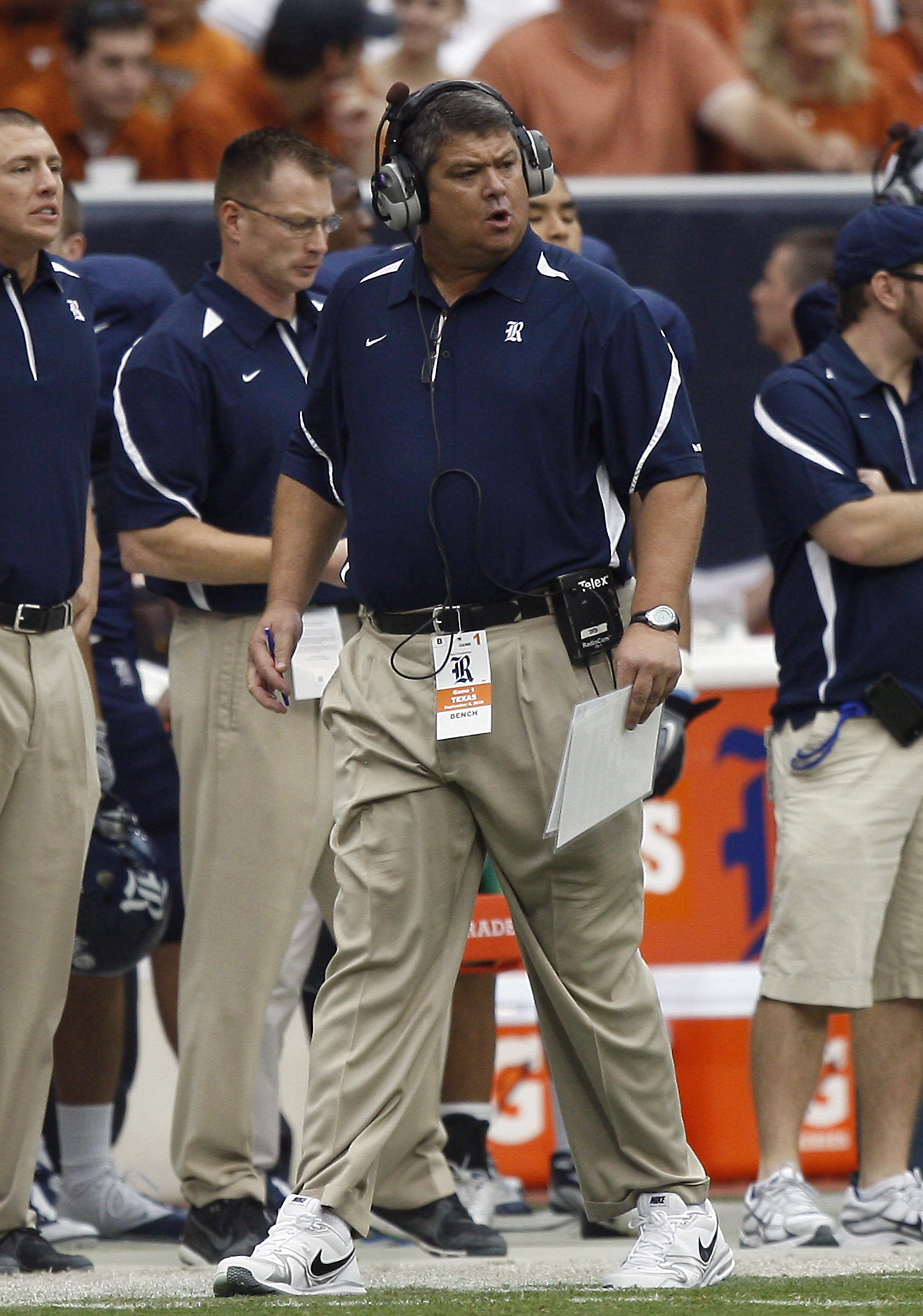HOUSTON - SEPTEMBER 04:  Head coach David Bailiff of the Rice Owls during game action against the Texas Longhorns at Reliant Stadium on September 4, 2010 in Houston, Texas. Texas won 34-17.  (Photo by Bob Levey/Getty Images)
