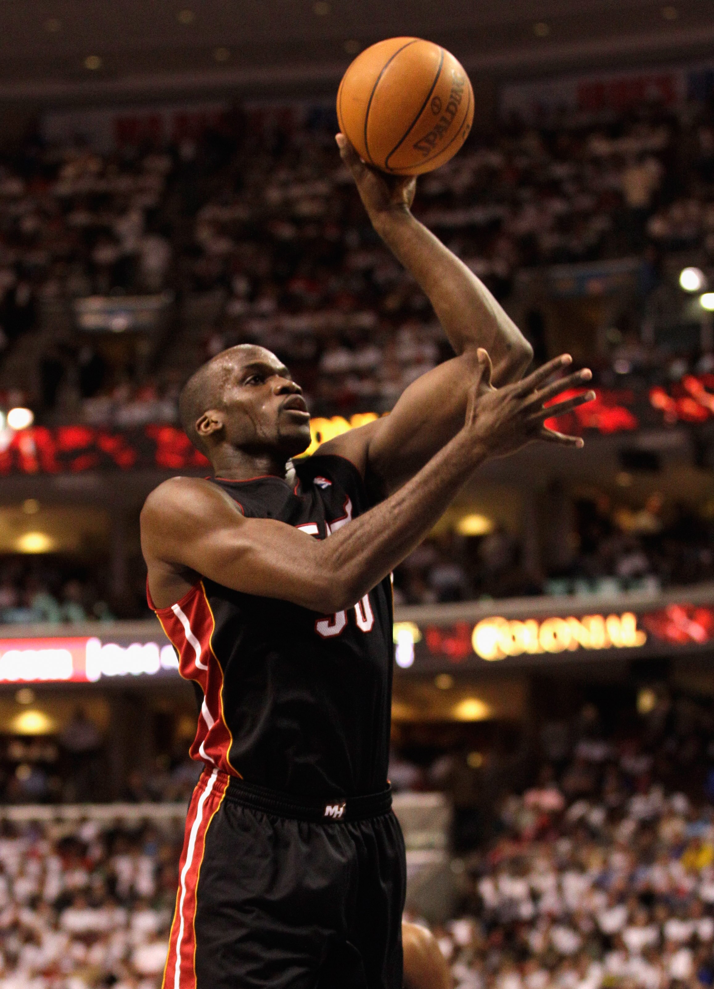 PHILADELPHIA, PA - APRIL 21: Joel Anthony #50 of the Miami Heat puts up a shot against the Philadelphia 76ers in Game Three of the Eastern Conference Quarterfinals during the 2011 NBA Playoffs at Wells Fargo Center on April 21, 2011 in Philadelphia, Penns