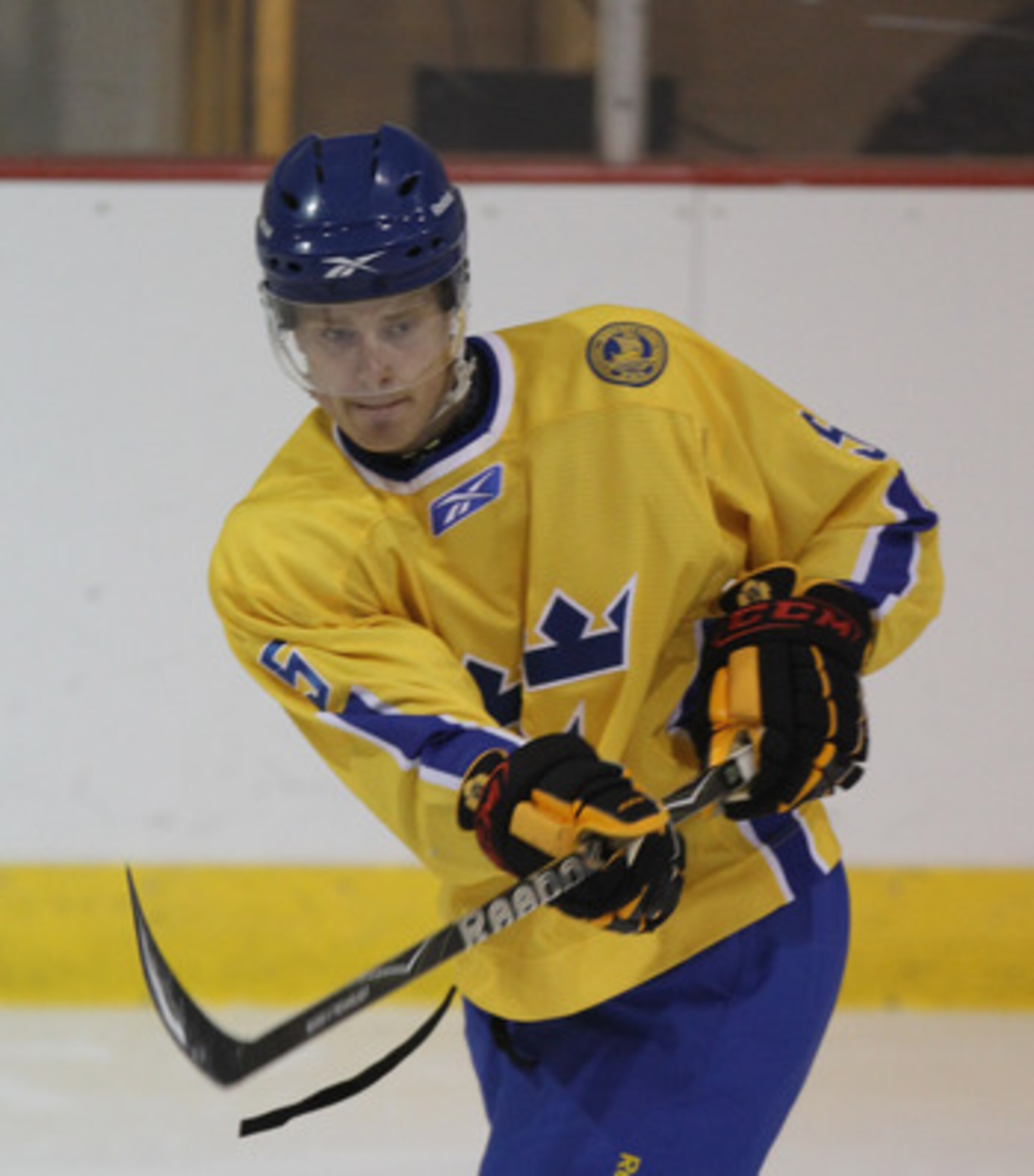LAKE PLACID, NY - AUGUST 05:  Adam Larsson #5 of Team Sweden skates against Team Finland at the USA Hockey National Evaluation Camp on August 5, 2010 in Lake Placid, New York.  (Photo by Bruce Bennett/Getty Images)