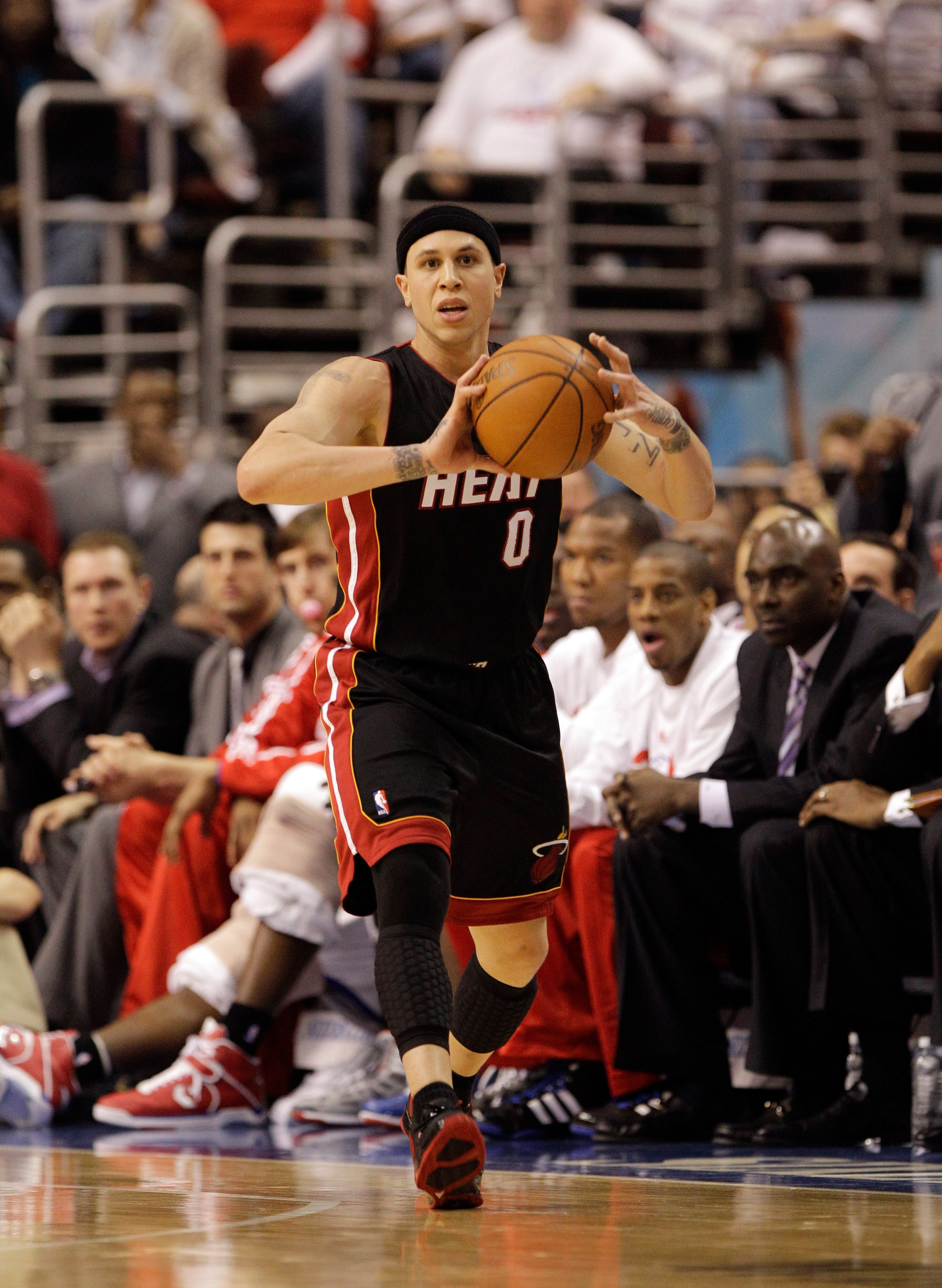PHILADELPHIA, PA - APRIL 21: Mike Bibby #0 of the Miami Heat in action against the Philadelphia 76ers in Game Three of the Eastern Conference Quarterfinals during the 2011 NBA Playoffs at Wells Fargo Center on April 21, 2011 in Philadelphia, Pennsylvania.