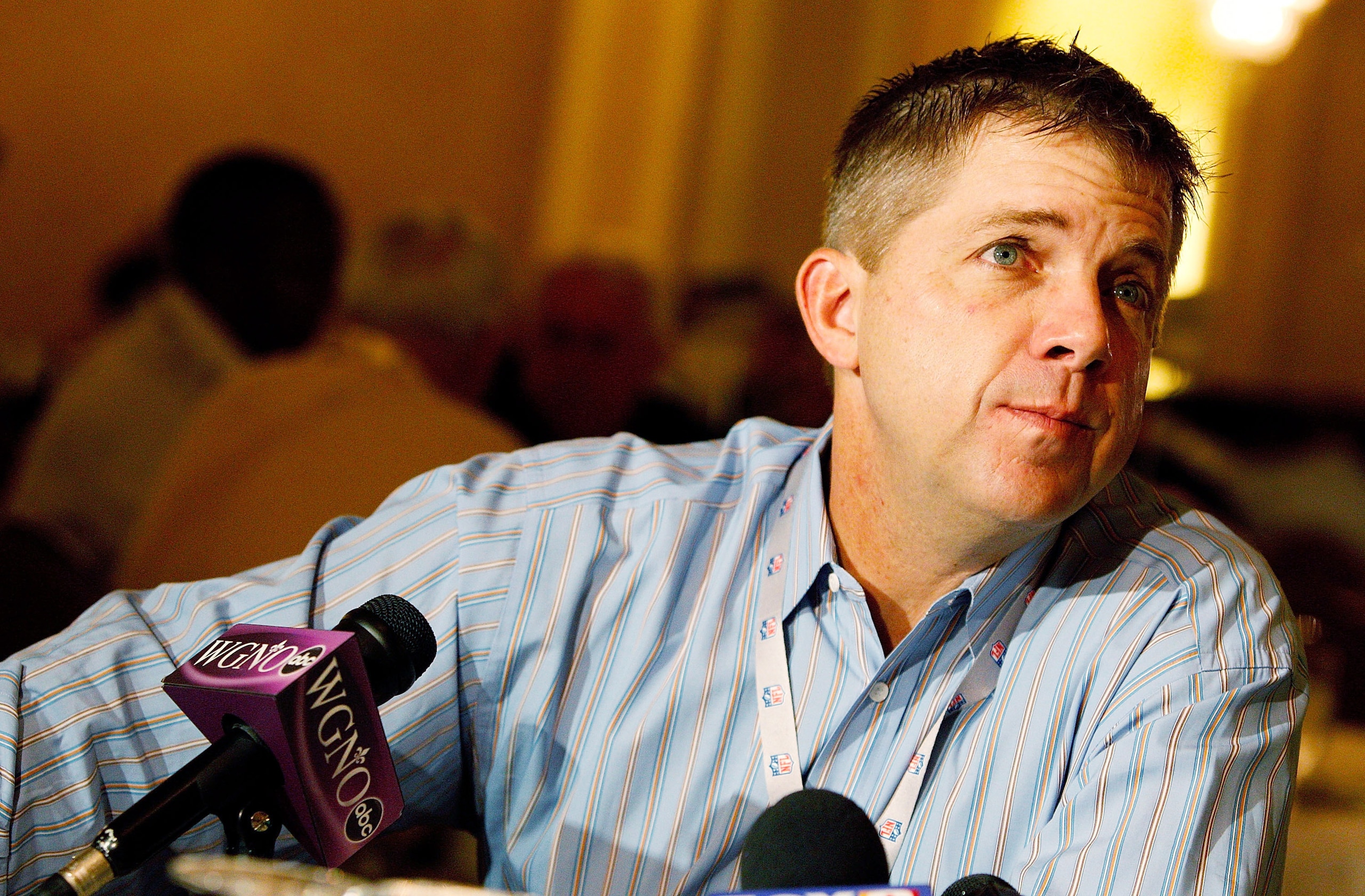 NEW ORLEANS, LA - MARCH 22: New Orleans Saints head coach Sean Payton answers questions from the media during the NFL Annual Meetings at the Roosevelt Hotel on March 22, 2011 in New Orleans, Louisiana. Despite a NFL owners imposed lockout in effect since NEW ORLEANS, LA - MARCH 22: New Orleans Saints head coach Sean Payton answers questions from the media during the NFL Annual Meetings at the Roosevelt Hotel on March 22, 2011 in New Orleans, Louisiana. Despite a NFL owners imposed lockout in effect since