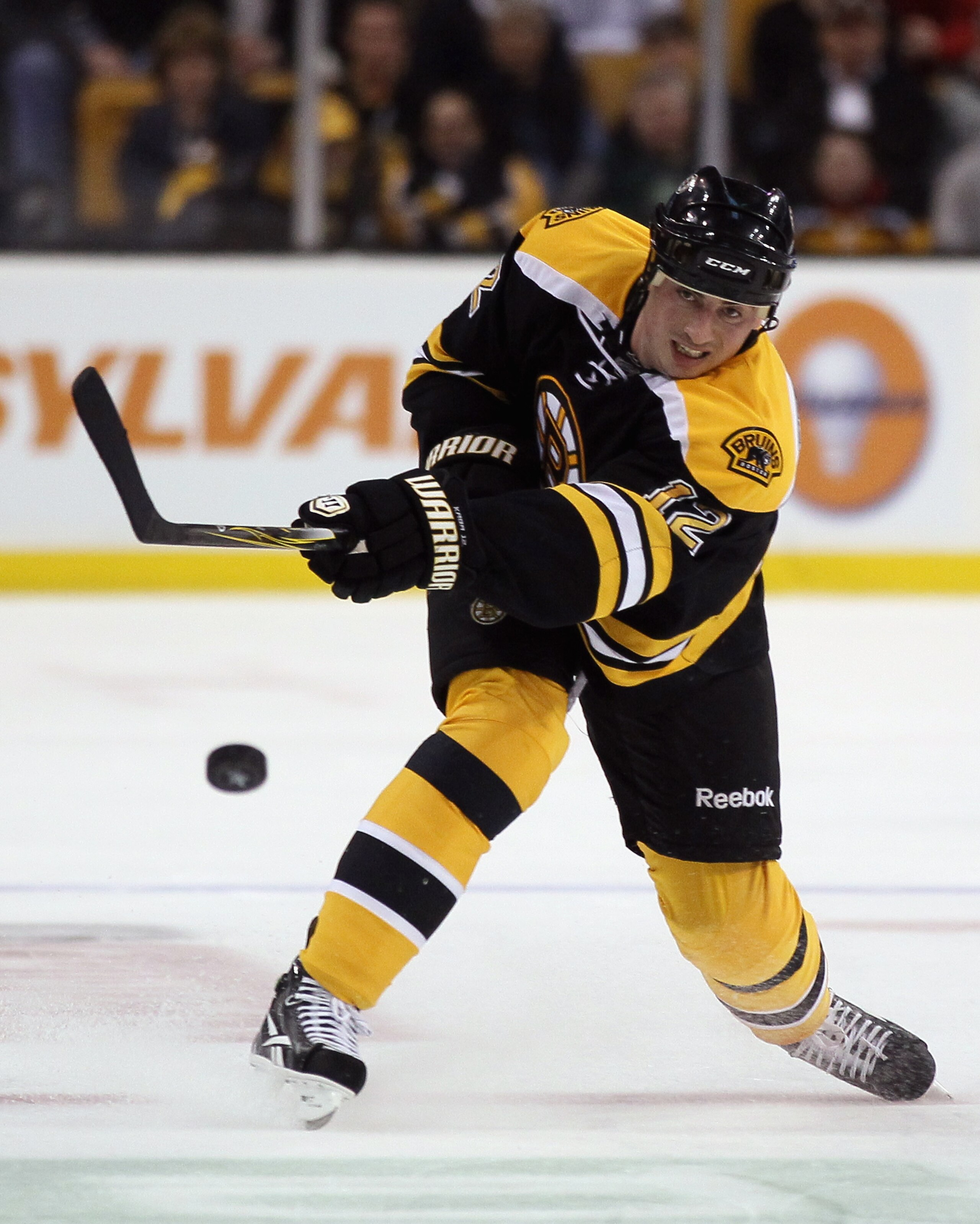 BOSTON, MA - APRIL 14:  Tomas Kaberle #12 of the Boston Bruins passes the puck in Game One of the Eastern Conference Quarterfinals during the 2011 NHL Stanley Cup Playoffs at TD Garden on April 14, 2011 in Boston, Massachusetts. The Montreal Canadiens def