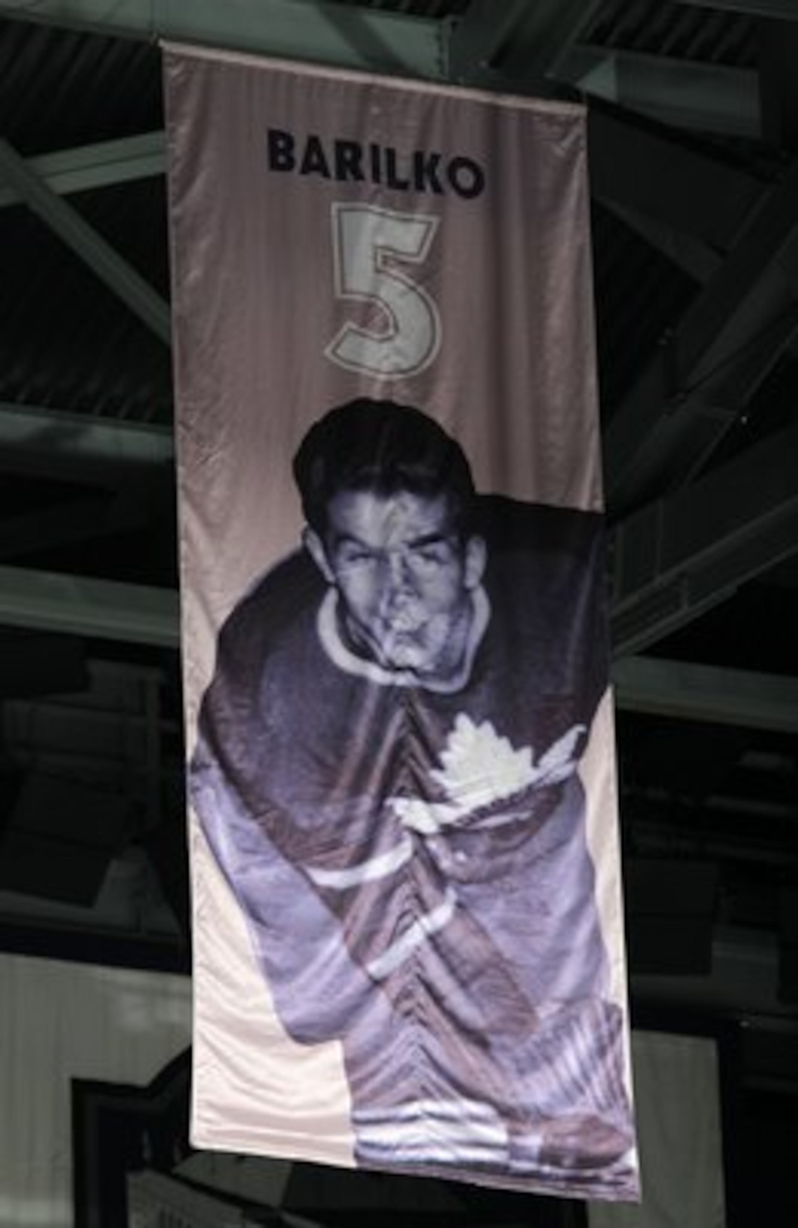 TORONTO, ON - MARCH 13:  Bill Barilko's banner hangs in the ceiling of the Air Canada Centre during the Toronto Maple Leafs game against the Edmonton Oilers on March 13, 2010 in Toronto, Ontario.  (Photo by Claus Andersen/Getty Images) *** Local Caption *