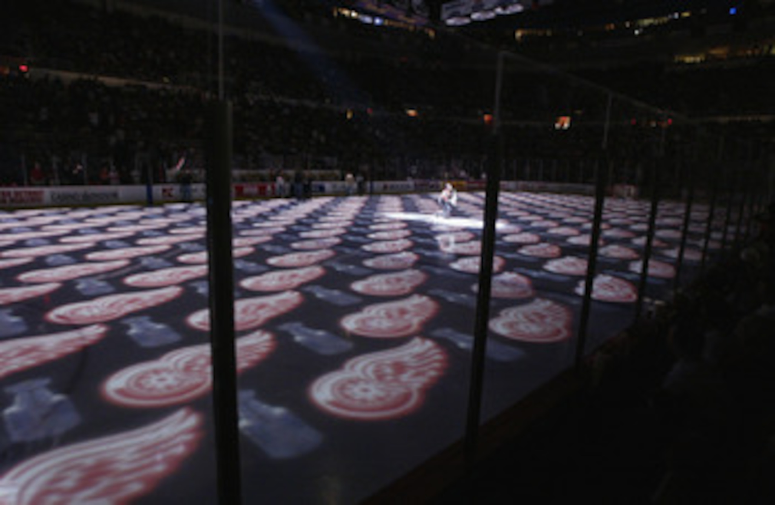 DETROIT, MI - MAY 31: The logo of the Detroit Red Wings is lit up on the ice prior to the start of game seven of the Western Conference finals during the Stanley Cup playoffs against the Colorado Avalanche at Joe Louis Arena in Detroit, Michigan on May 3 DETROIT, MI - MAY 31: The logo of the Detroit Red Wings is lit up on the ice prior to the start of game seven of the Western Conference finals during the Stanley Cup playoffs against the Colorado Avalanche at Joe Louis Arena in Detroit, Michigan on May 3