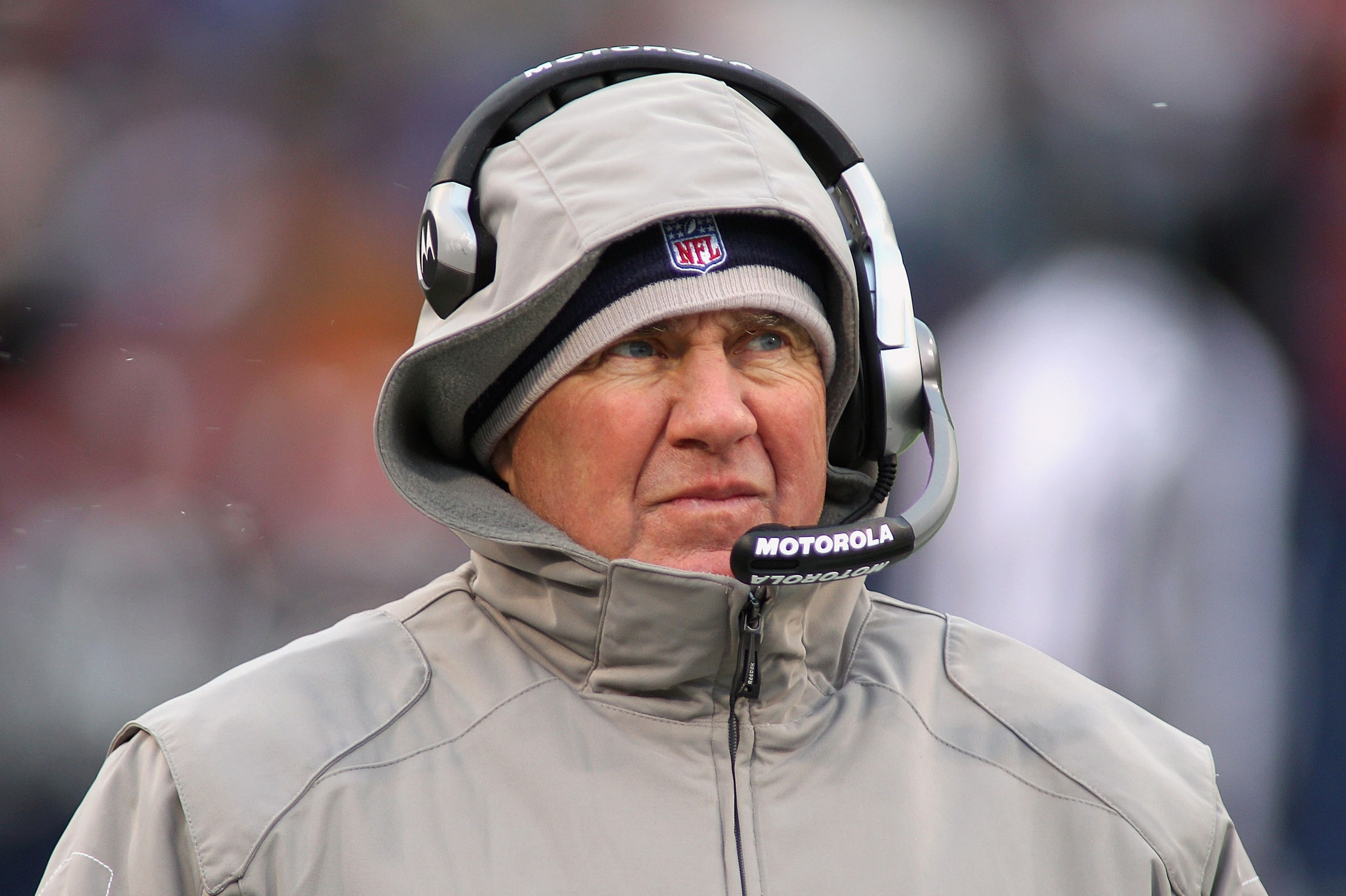 ORCHARD PARK, NY - DECEMBER 26: Head coach Bill Belichick of the New England Patriots looks on in a match against the Buffalo Bills at Ralph Wilson Stadium on December 26, 2010 in Orchard Park, New York. New England won 34-3. (Photo by Rick Stewart/Get ORCHARD PARK, NY - DECEMBER 26: Head coach Bill Belichick of the New England Patriots looks on in a match against the Buffalo Bills at Ralph Wilson Stadium on December 26, 2010 in Orchard Park, New York. New England won 34-3. (Photo by Rick Stewart/Get