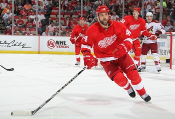 DETROIT, MI- APRIL 13:  Todd Bertuzzi #44 of the Detroit Red Wings skates against the Phoenix Coyotes in Game One of the Western Conference Quarterfinals during the 2011 NHL Stanley Cup Playoffs at Joe Louis Arena on April 13, 2011 in Detroit, Michigan.(P