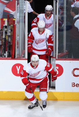 GLENDALE, AZ - APRIL 20:  Valtteri Filppula #51 of the Detroit Red Wings skate out onto the ice in Game Four of the Western Conference Quarterfinals against the Phoenix Coyotes during the 2011 NHL Stanley Cup Playoffs at Jobing.com Arena on April 20, 2011