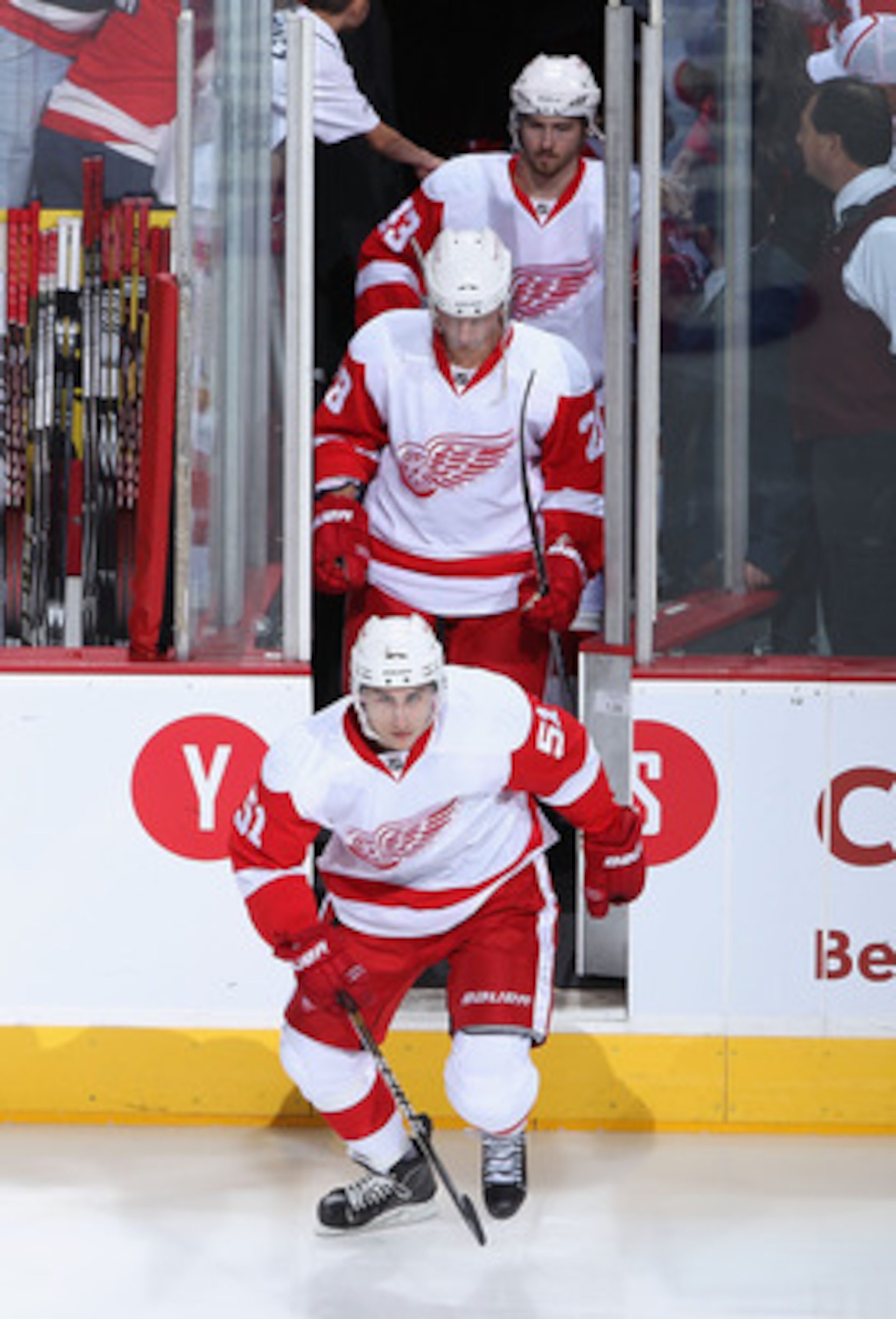 GLENDALE, AZ - APRIL 20: Valtteri Filppula #51 of the Detroit Red Wings skate out onto the ice in Game Four of the Western Conference Quarterfinals against the Phoenix Coyotes during the 2011 NHL Stanley Cup Playoffs at Jobing.com Arena on April 20, 2011 GLENDALE, AZ - APRIL 20: Valtteri Filppula #51 of the Detroit Red Wings skate out onto the ice in Game Four of the Western Conference Quarterfinals against the Phoenix Coyotes during the 2011 NHL Stanley Cup Playoffs at Jobing.com Arena on April 20, 2011