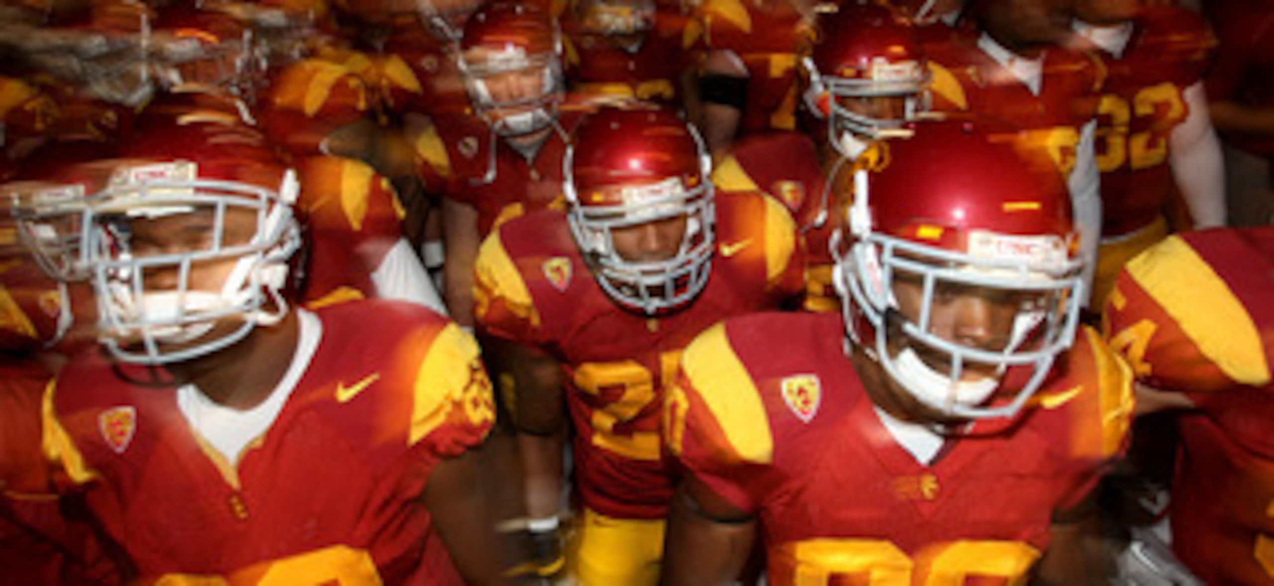 LOS ANGELES, CA - NOVEMBER 27:  The USC Trojans come through the tunnel to the field before the game with the Notre Dame Fighting Irish at the Los Angeles Memorial Coliseum on November 27, 2010 in Los Angeles, California. Notre Dame won 20-16.  (Photo by