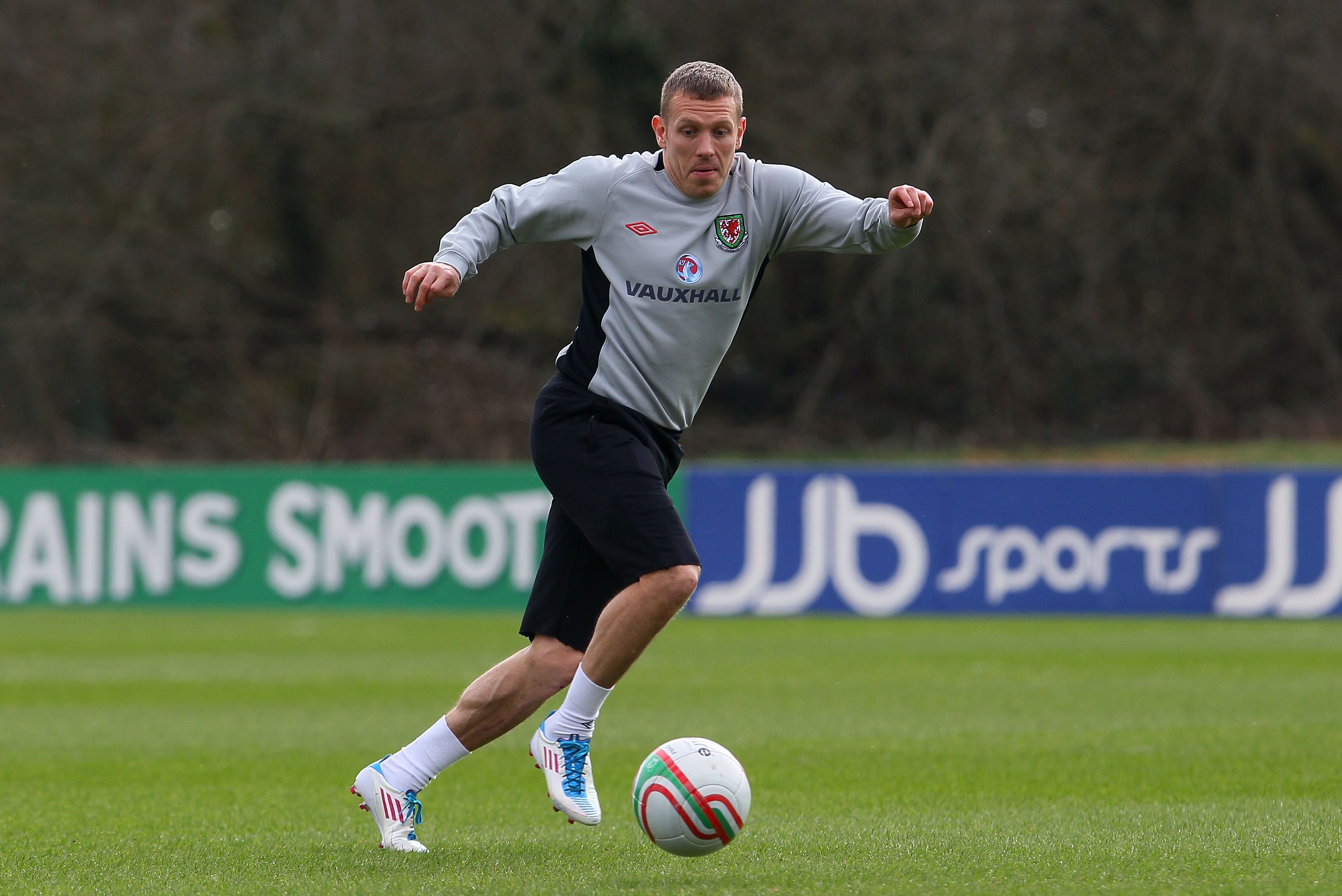 CARDIFF, WALES - MARCH 22:  Wales striker Craig Bellamy in action during Wales training at the Vale ahead of their UEFA EURO 2012 qualifier against England, on March 22, 2011 in Cardiff, Wales.  (Photo by Stu Forster/Getty Images)
