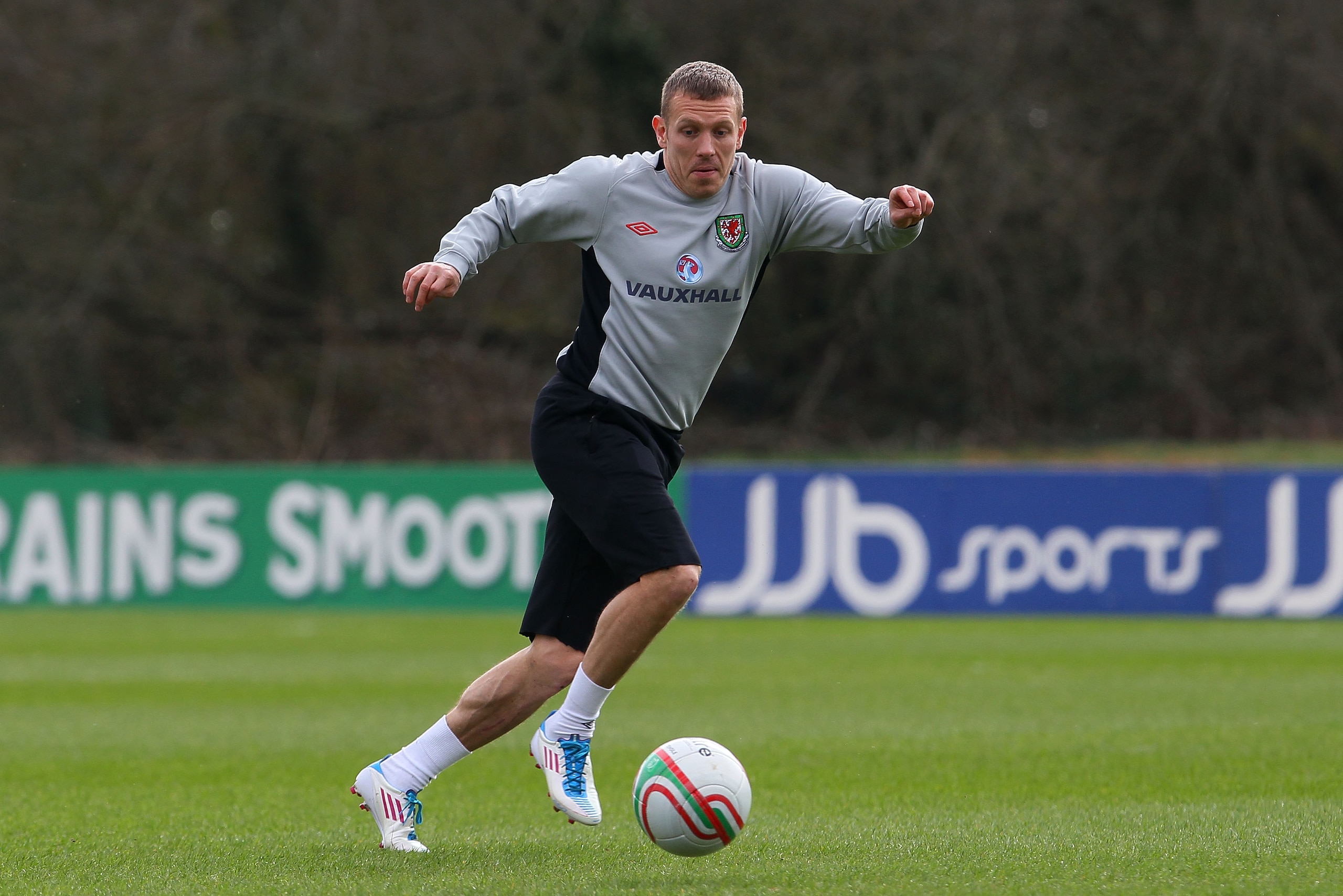 CARDIFF, WALES - MARCH 22:  Wales striker Craig Bellamy in action during Wales training at the Vale ahead of their UEFA EURO 2012 qualifier against England, on March 22, 2011 in Cardiff, Wales.  (Photo by Stu Forster/Getty Images)