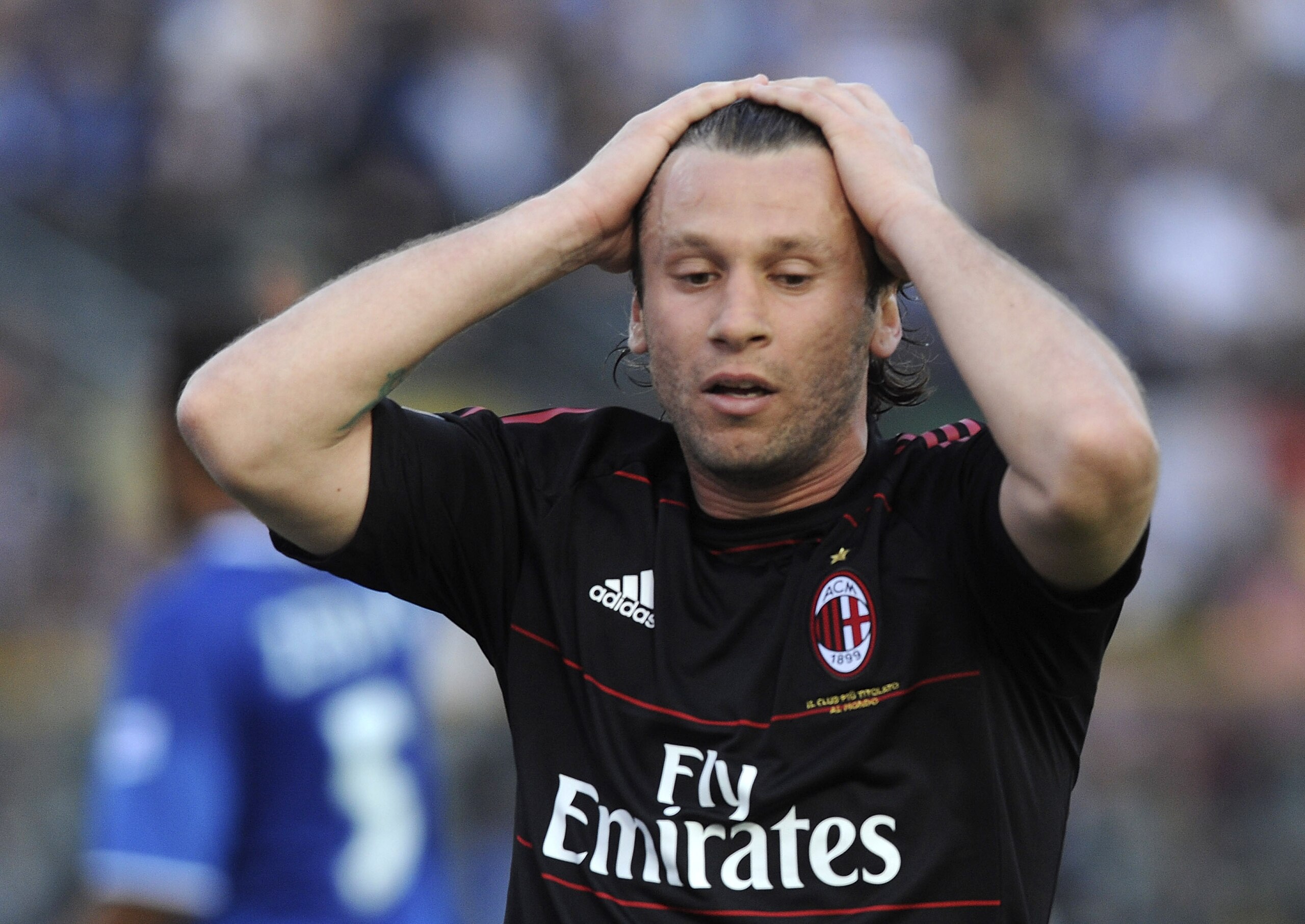 BRESCIA, ITALY - APRIL 23:  Antonio Cassano of Milan react during the Serie A match Brescia Calcio and AC Milan at Mario Rigamonti Stadium on April 23, 2011 in Brescia, Italy.  (Photo by Dino Panato/Getty Images)