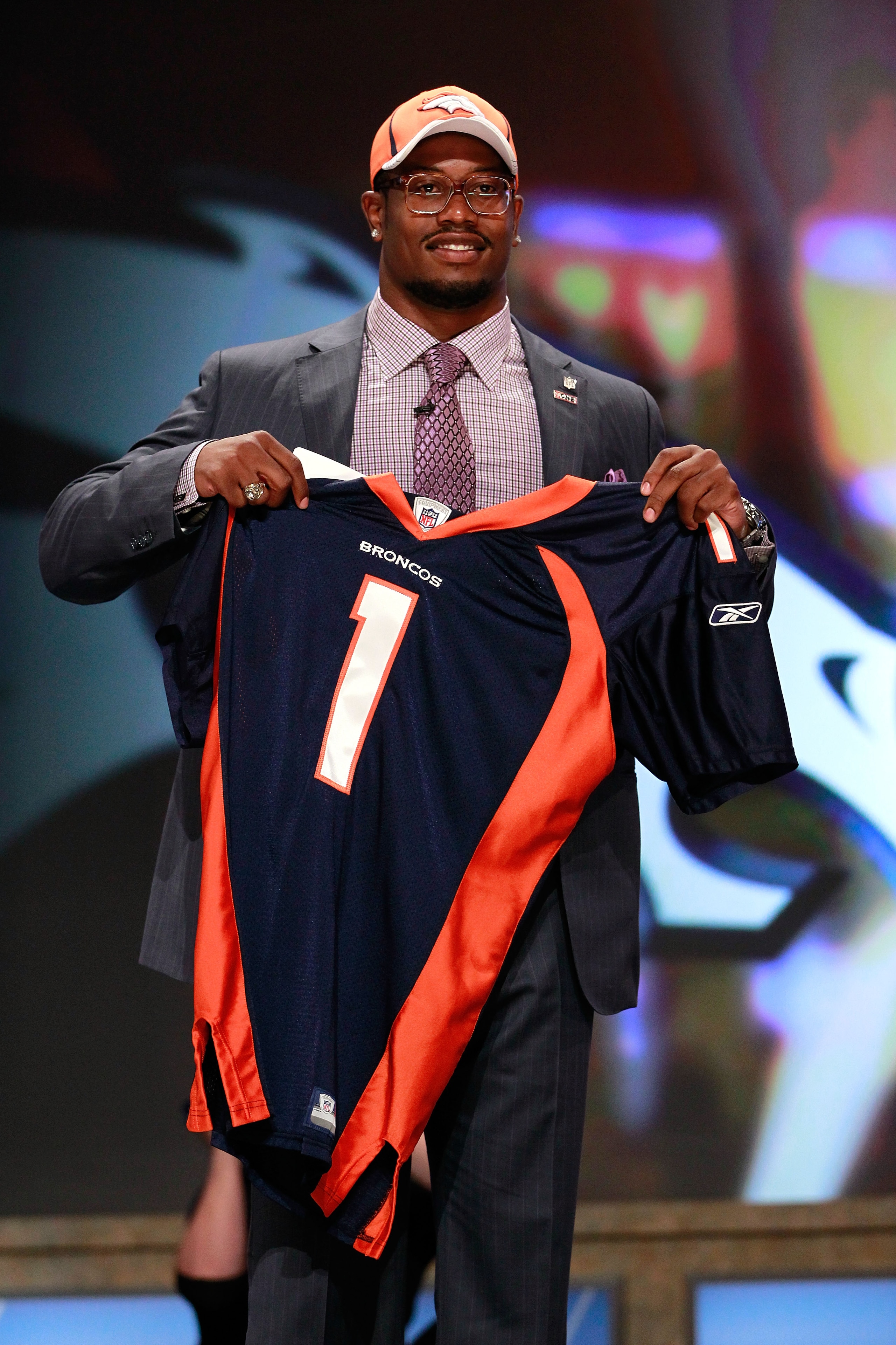 NEW YORK, NY - APRIL 28: Von Miller, #2 overall pick by the Denver Broncos holds up a jersey on stage during the 2011 NFL Draft at Radio City Music Hall on April 28, 2011 in New York City. (Photo by Chris Trotman/Getty Images) NEW YORK, NY - APRIL 28: Von Miller, #2 overall pick by the Denver Broncos holds up a jersey on stage during the 2011 NFL Draft at Radio City Music Hall on April 28, 2011 in New York City. (Photo by Chris Trotman/Getty Images)