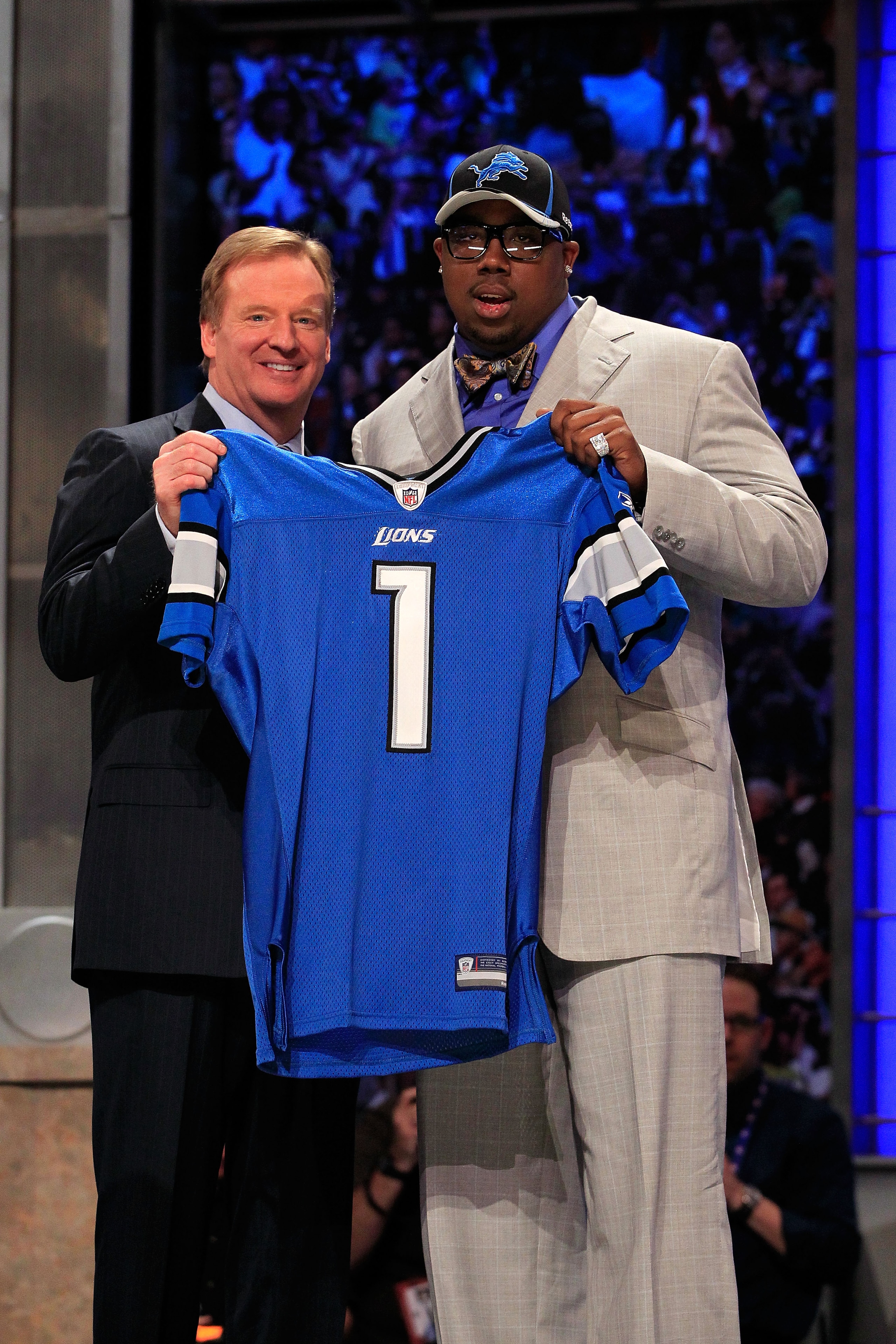 NEW YORK, NY - APRIL 28: NFL Commissioner Roger Goodell poses for a photo with Nick Fairley, #13 overall pick by the Detriot Lions, during the 2011 NFL Draft at Radio City Music Hall on April 28, 2011 in New York City. (Photo by Chris Trotman/Getty Imag NEW YORK, NY - APRIL 28: NFL Commissioner Roger Goodell poses for a photo with Nick Fairley, #13 overall pick by the Detriot Lions, during the 2011 NFL Draft at Radio City Music Hall on April 28, 2011 in New York City. (Photo by Chris Trotman/Getty Imag