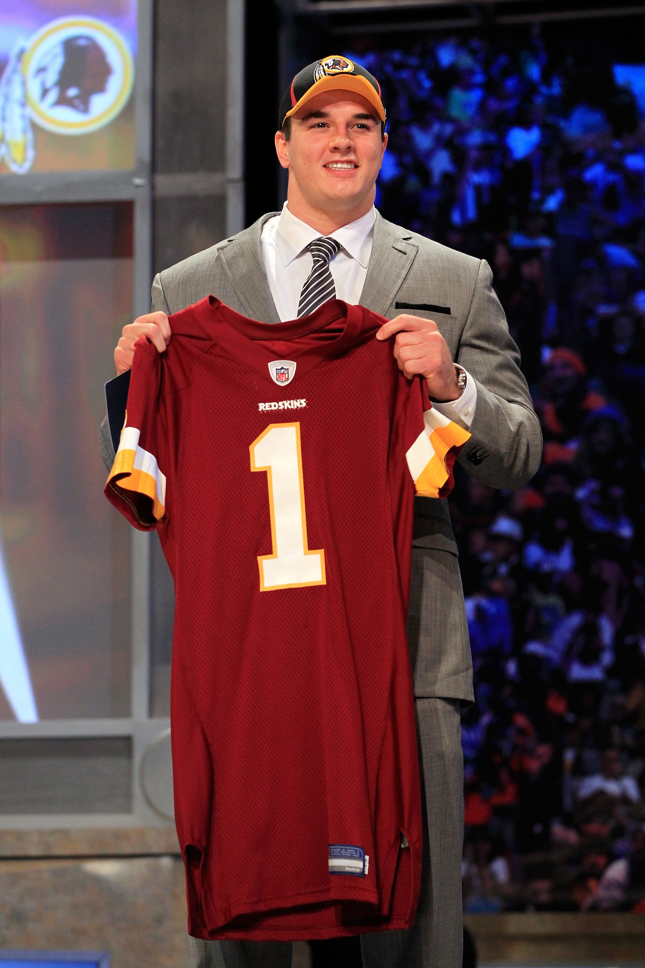 NEW YORK, NY - APRIL 28: Ryan Kerrigan, #16 overall pick by the Washington Redskins, holds up a jersey on stage during the 2011 NFL Draft at Radio City Music Hall on April 28, 2011 in New York City. (Photo by Chris Trotman/Getty Images) NEW YORK, NY - APRIL 28: Ryan Kerrigan, #16 overall pick by the Washington Redskins, holds up a jersey on stage during the 2011 NFL Draft at Radio City Music Hall on April 28, 2011 in New York City. (Photo by Chris Trotman/Getty Images)