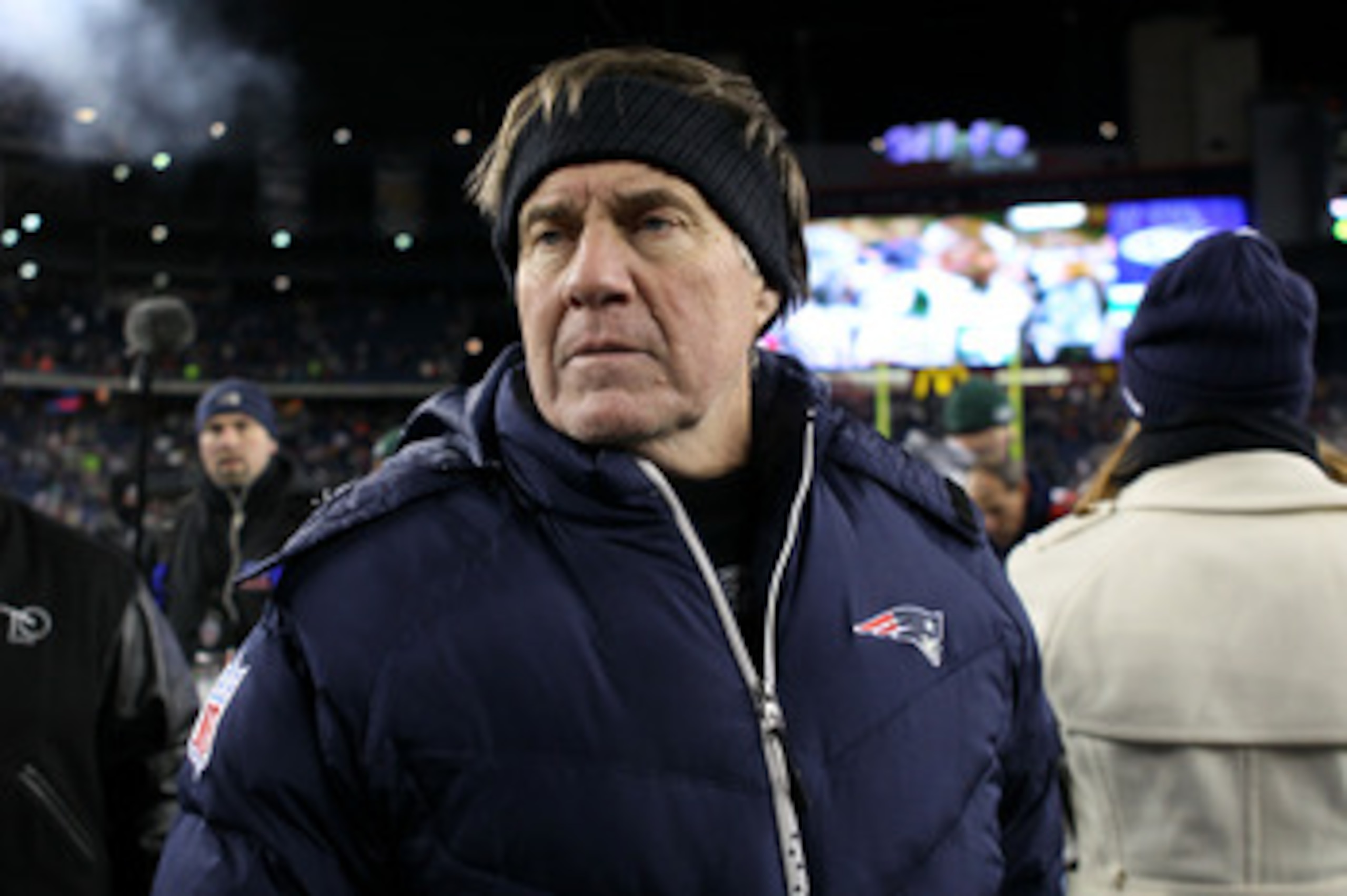 FOXBORO, MA - DECEMBER 06:  Head coach Bill Belichick of the New England Patriots looks on after the Patriots won 45-3 against the New York Jets at Gillette Stadium on December 6, 2010 in Foxboro, Massachusetts.  (Photo by Elsa/Getty Images)
