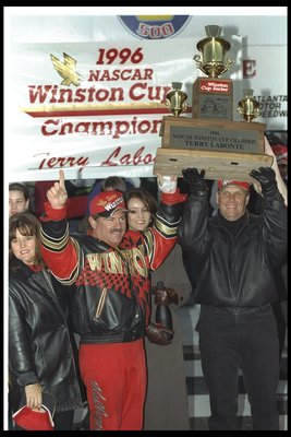 10 Nov 1996:  NASCAR driver Terry LaBonte and team owner Rick Hendrick celebrate after the NAPA 500 NASCAR event at the Atlanta Motor Speedway in Hampton, Georgia. Terry Labonte finished fifth and captured the Winston Cup Series points trophy at this even