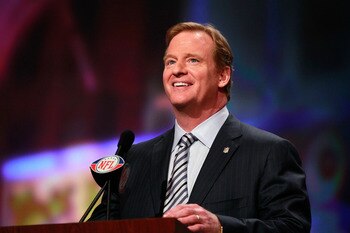 NEW YORK, NY - APRIL 28:  NFL Commissioner Roger Goodell speaks at the podium during the 2011 NFL Draft at Radio City Music Hall on April 28, 2011 in New York City.  (Photo by Chris Trotman/Getty Images)