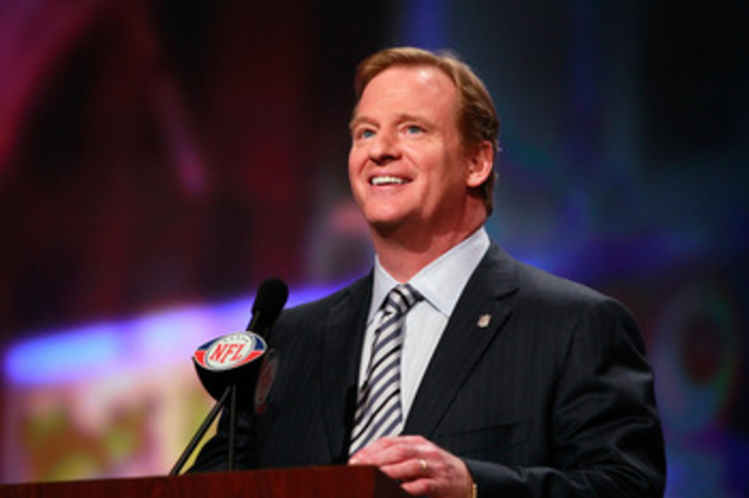 NEW YORK, NY - APRIL 28: NFL Commissioner Roger Goodell speaks at the podium during the 2011 NFL Draft at Radio City Music Hall on April 28, 2011 in New York City. (Photo by Chris Trotman/Getty Images) NEW YORK, NY - APRIL 28: NFL Commissioner Roger Goodell speaks at the podium during the 2011 NFL Draft at Radio City Music Hall on April 28, 2011 in New York City. (Photo by Chris Trotman/Getty Images)