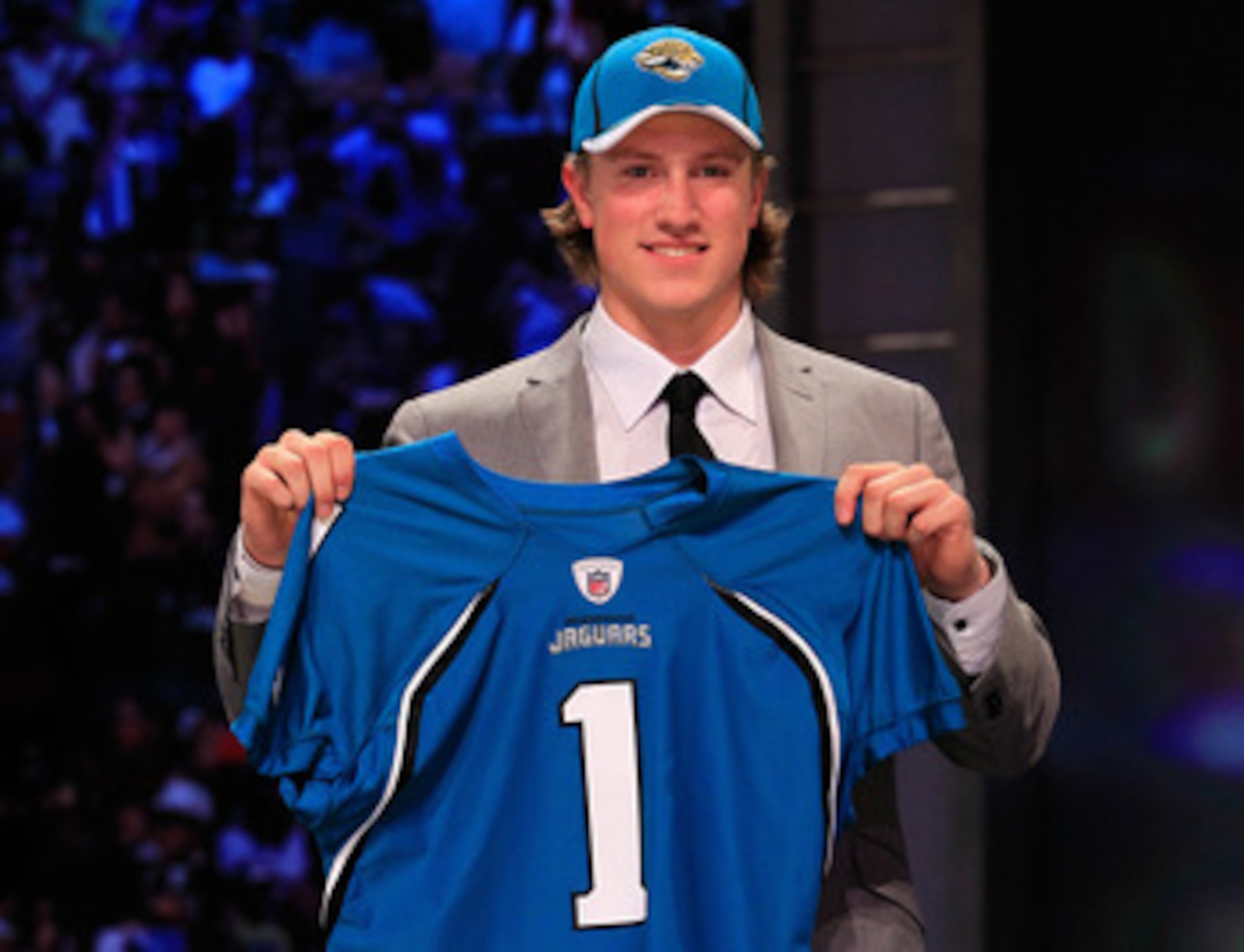 NEW YORK, NY - APRIL 28: Blaine Gabbert, #11 overall pick by the Jacksonville Jaguars, holds up a jersey during the 2011 NFL Draft at Radio City Music Hall on April 28, 2011 in New York City. (Photo by Chris Trotman/Getty Images) NEW YORK, NY - APRIL 28: Blaine Gabbert, #11 overall pick by the Jacksonville Jaguars, holds up a jersey during the 2011 NFL Draft at Radio City Music Hall on April 28, 2011 in New York City. (Photo by Chris Trotman/Getty Images)