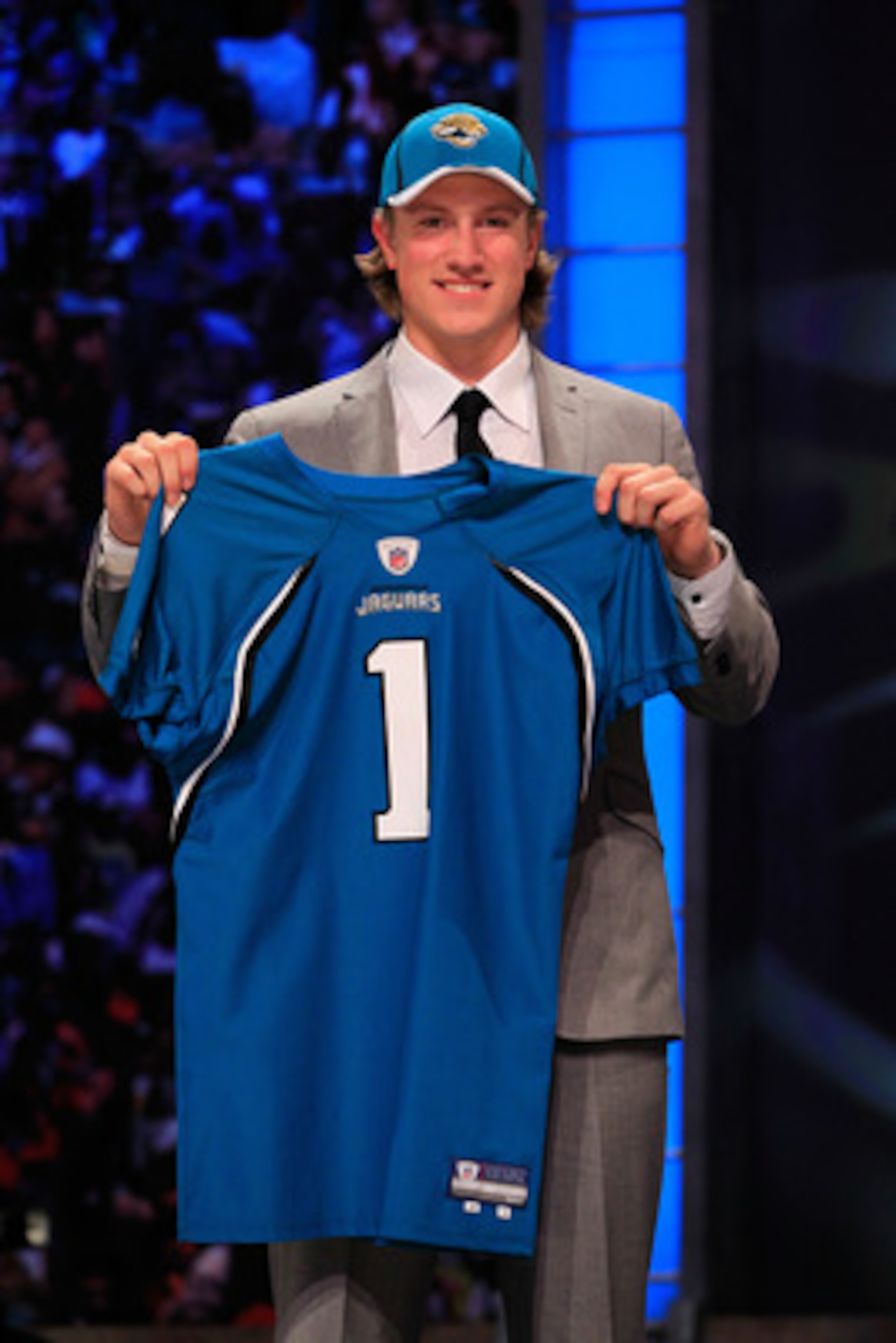 NEW YORK, NY - APRIL 28: Blaine Gabbert, #11 overall pick by the Jacksonville Jaguars, holds up a jersey during the 2011 NFL Draft at Radio City Music Hall on April 28, 2011 in New York City. (Photo by Chris Trotman/Getty Images) NEW YORK, NY - APRIL 28: Blaine Gabbert, #11 overall pick by the Jacksonville Jaguars, holds up a jersey during the 2011 NFL Draft at Radio City Music Hall on April 28, 2011 in New York City. (Photo by Chris Trotman/Getty Images)