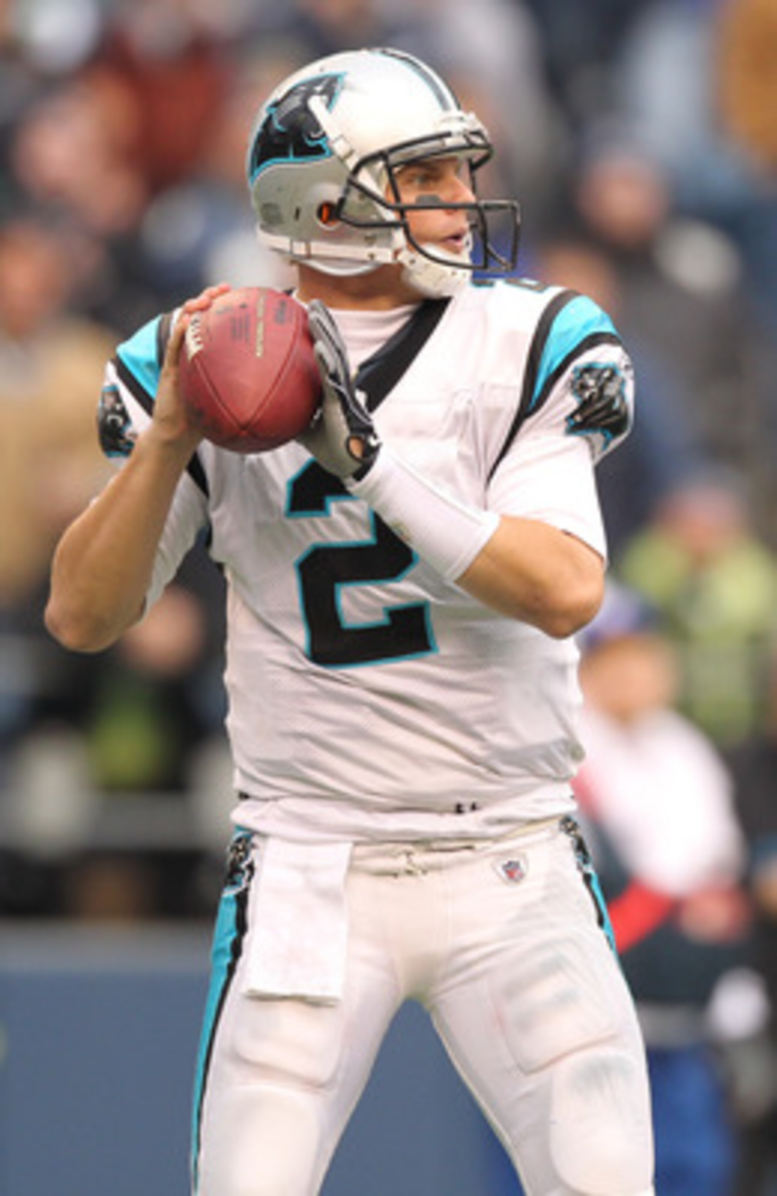 SEATTLE - DECEMBER 05: Quarterback Jimmy Clausen #2 of the Carolina Panthers looks downfield against the Seattle Seahawks at Qwest Field on December 5, 2010 in Seattle, Washington. The Seahawks won, 31-14. (Photo by Otto Greule Jr/Getty Images) SEATTLE - DECEMBER 05: Quarterback Jimmy Clausen #2 of the Carolina Panthers looks downfield against the Seattle Seahawks at Qwest Field on December 5, 2010 in Seattle, Washington. The Seahawks won, 31-14. (Photo by Otto Greule Jr/Getty Images)