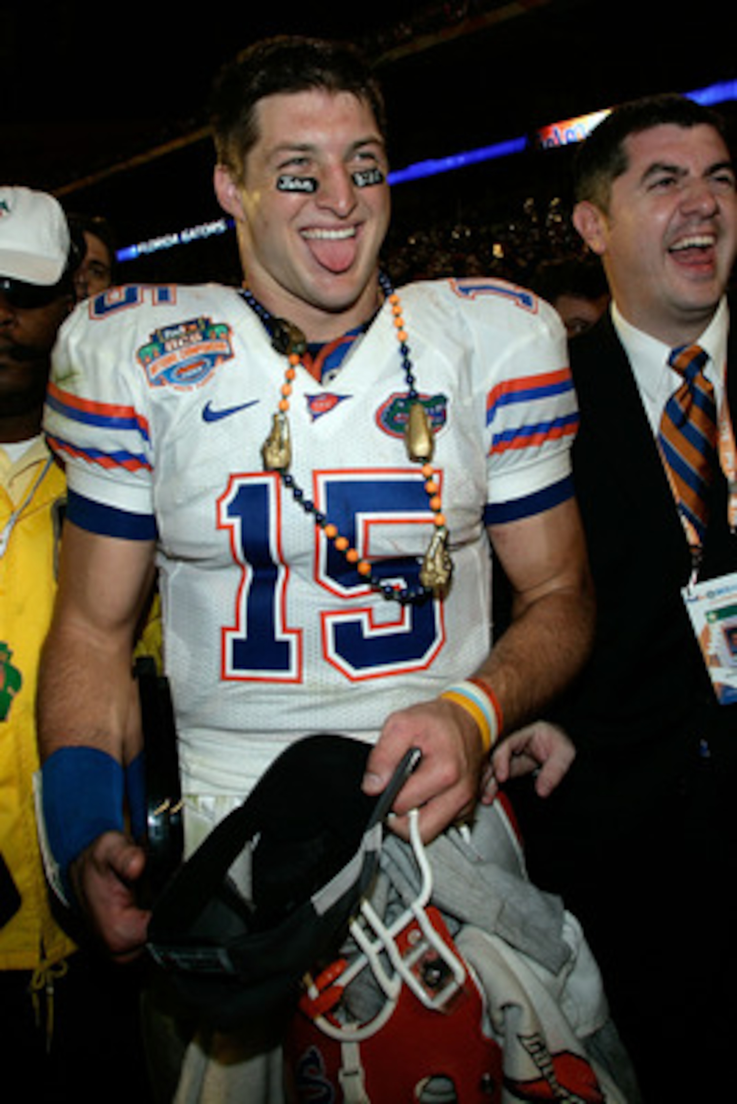 MIAMI - JANUARY 08:  Quarterback Tim Tebow #15 of the Florida Gators celebrates after defeating the Oklahoma Sooners in the FedEx BCS National Championship Game at Dolphin Stadium on January 8, 2009 in Miami, Florida. The Gators won the game by a score of