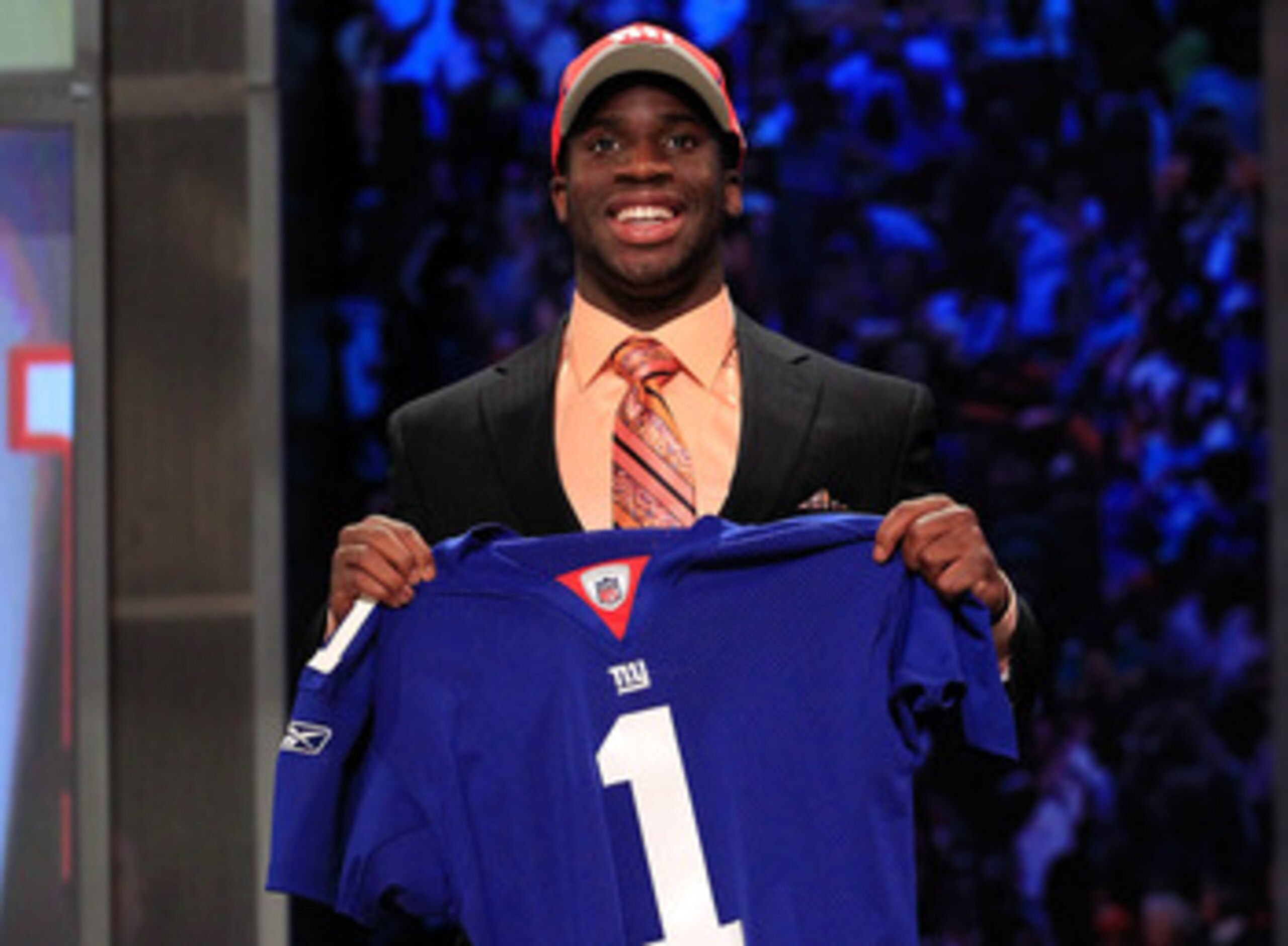NEW YORK, NY - APRIL 28:  Prince Amukamara, #19 overall pick by the New York Giants, holds up a jersey on stage during the 2011 NFL Draft at Radio City Music Hall on April 28, 2011 in New York City.  (Photo by Chris Trotman/Getty Images)