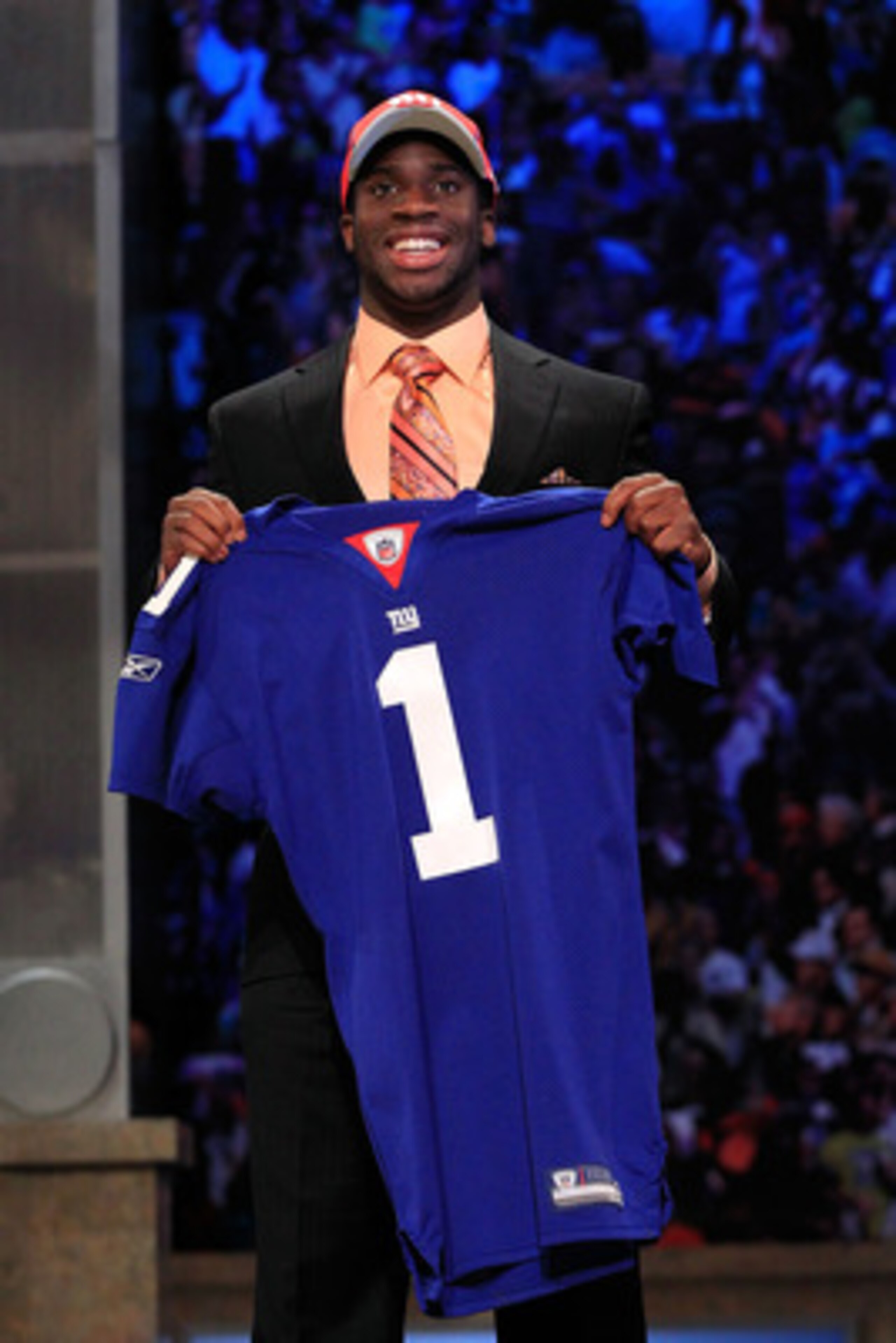 NEW YORK, NY - APRIL 28:  Prince Amukamara, #19 overall pick by the New York Giants, holds up a jersey on stage during the 2011 NFL Draft at Radio City Music Hall on April 28, 2011 in New York City.  (Photo by Chris Trotman/Getty Images)