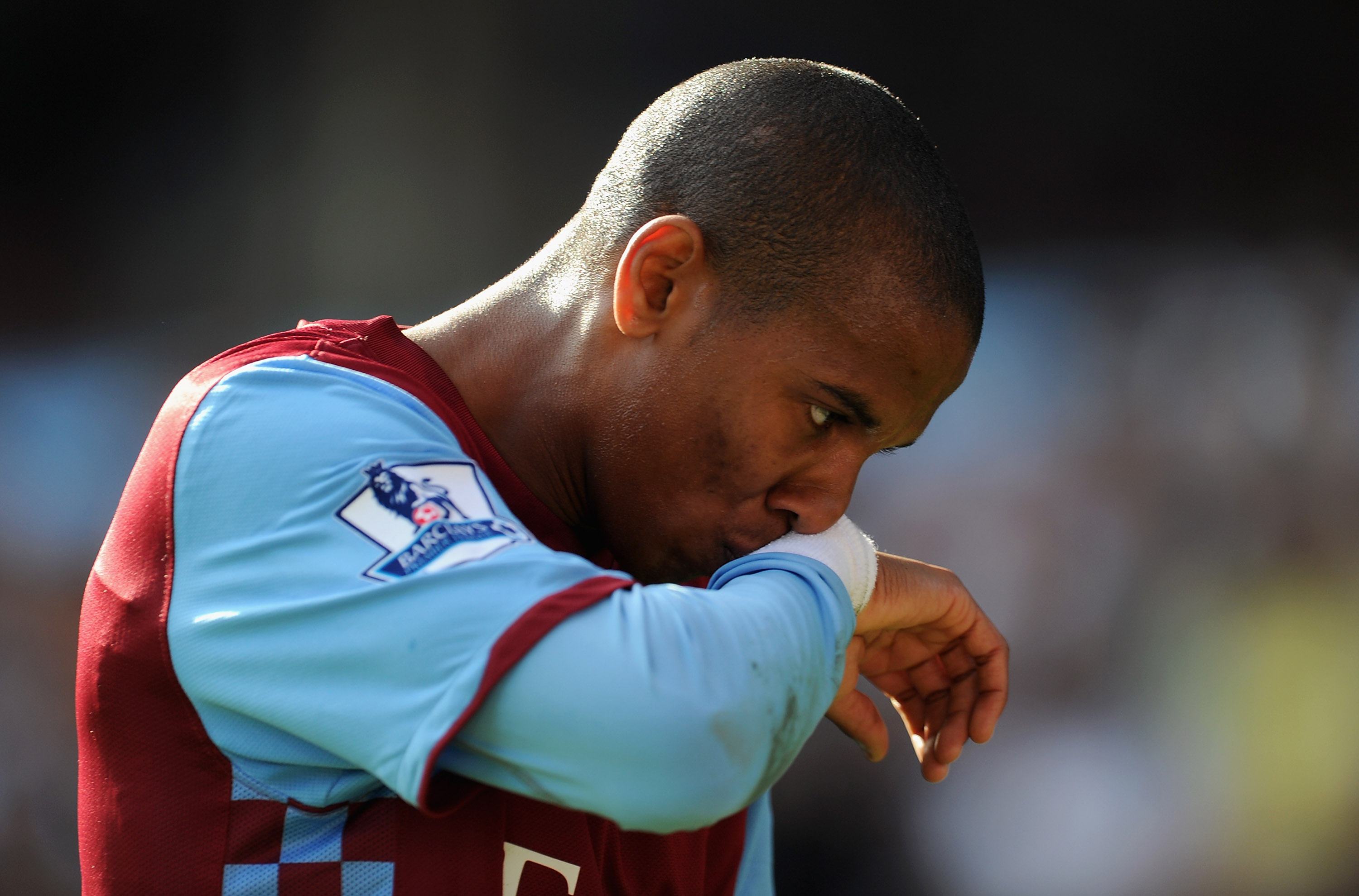 BIRMINGHAM, ENGLAND - APRIL 10:  Ashley Young of Aston Villa is thoughtful during the Barclays Premier League match between Aston Villa and Newcastle United at Villa Park on April 10, 2011 Birmingham, England.  (Photo by Michael Regan/Getty Images)