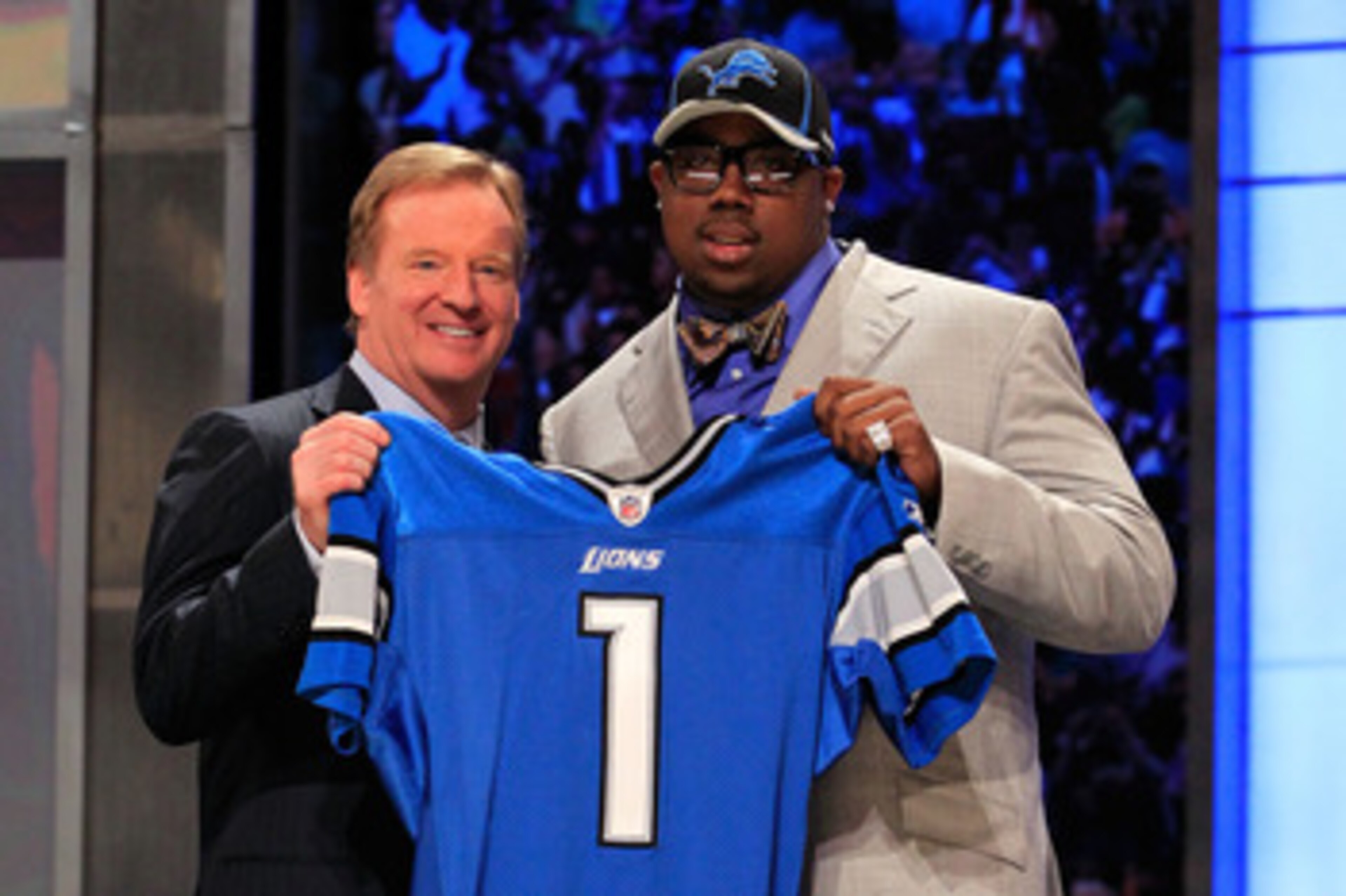 NEW YORK, NY - APRIL 28: NFL Commissioner Roger Goodell poses for a photo with Nick Fairley, #13 overall pick by the Detriot Lions, during the 2011 NFL Draft at Radio City Music Hall on April 28, 2011 in New York City. (Photo by Chris Trotman/Getty Imag NEW YORK, NY - APRIL 28: NFL Commissioner Roger Goodell poses for a photo with Nick Fairley, #13 overall pick by the Detriot Lions, during the 2011 NFL Draft at Radio City Music Hall on April 28, 2011 in New York City. (Photo by Chris Trotman/Getty Imag