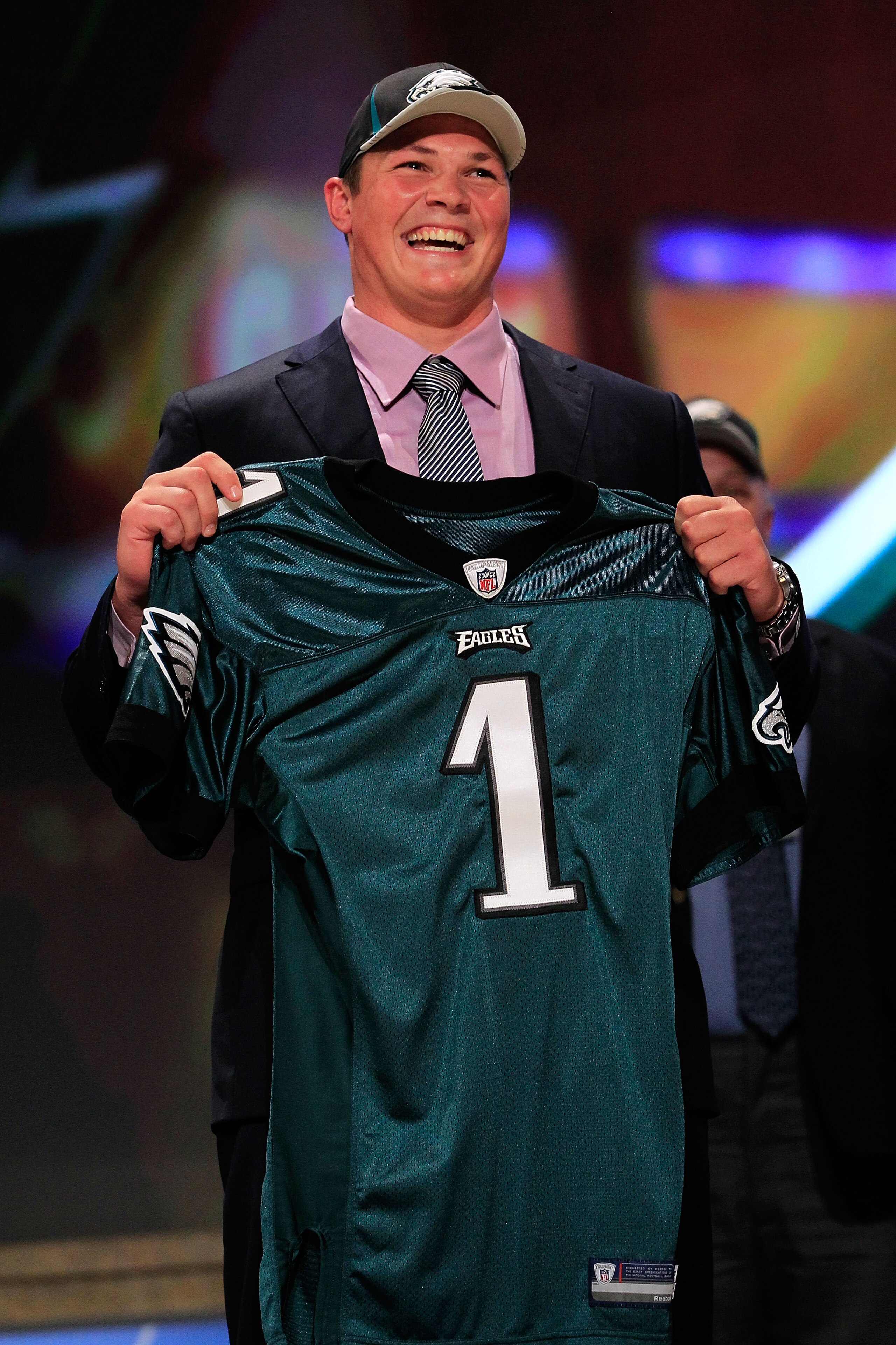 NEW YORK, NY - APRIL 28: Danny Watkins, #22 overall pick by the Philadelphia Eagles, holds up a jersey on stage during the 2011 NFL Draft at Radio City Music Hall on April 28, 2011 in New York City. (Photo by Chris Trotman/Getty Images) NEW YORK, NY - APRIL 28: Danny Watkins, #22 overall pick by the Philadelphia Eagles, holds up a jersey on stage during the 2011 NFL Draft at Radio City Music Hall on April 28, 2011 in New York City. (Photo by Chris Trotman/Getty Images)