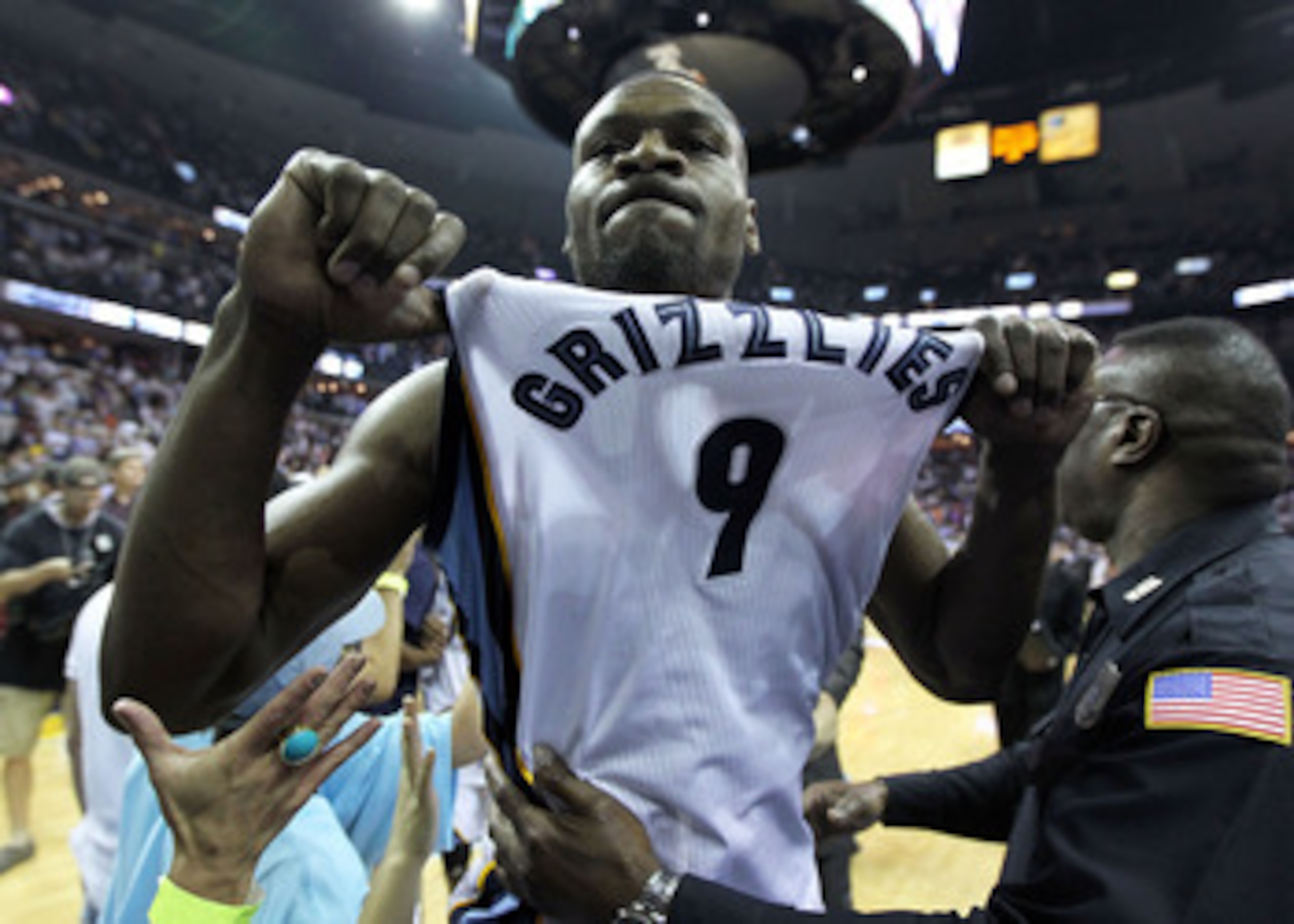 MEMPHIS, TN - APRIL 29: Tony Allen #9 of the Memphis Grizzlies celebrates after the Grizzlies beat the San Antonio Spurs 99-91 in Game Six of the Western Conference Quarterfinals in the 2011 NBA Playoffs at FedExForum on April 29, 2011 in Memphis, Tenness MEMPHIS, TN - APRIL 29: Tony Allen #9 of the Memphis Grizzlies celebrates after the Grizzlies beat the San Antonio Spurs 99-91 in Game Six of the Western Conference Quarterfinals in the 2011 NBA Playoffs at FedExForum on April 29, 2011 in Memphis, Tenness