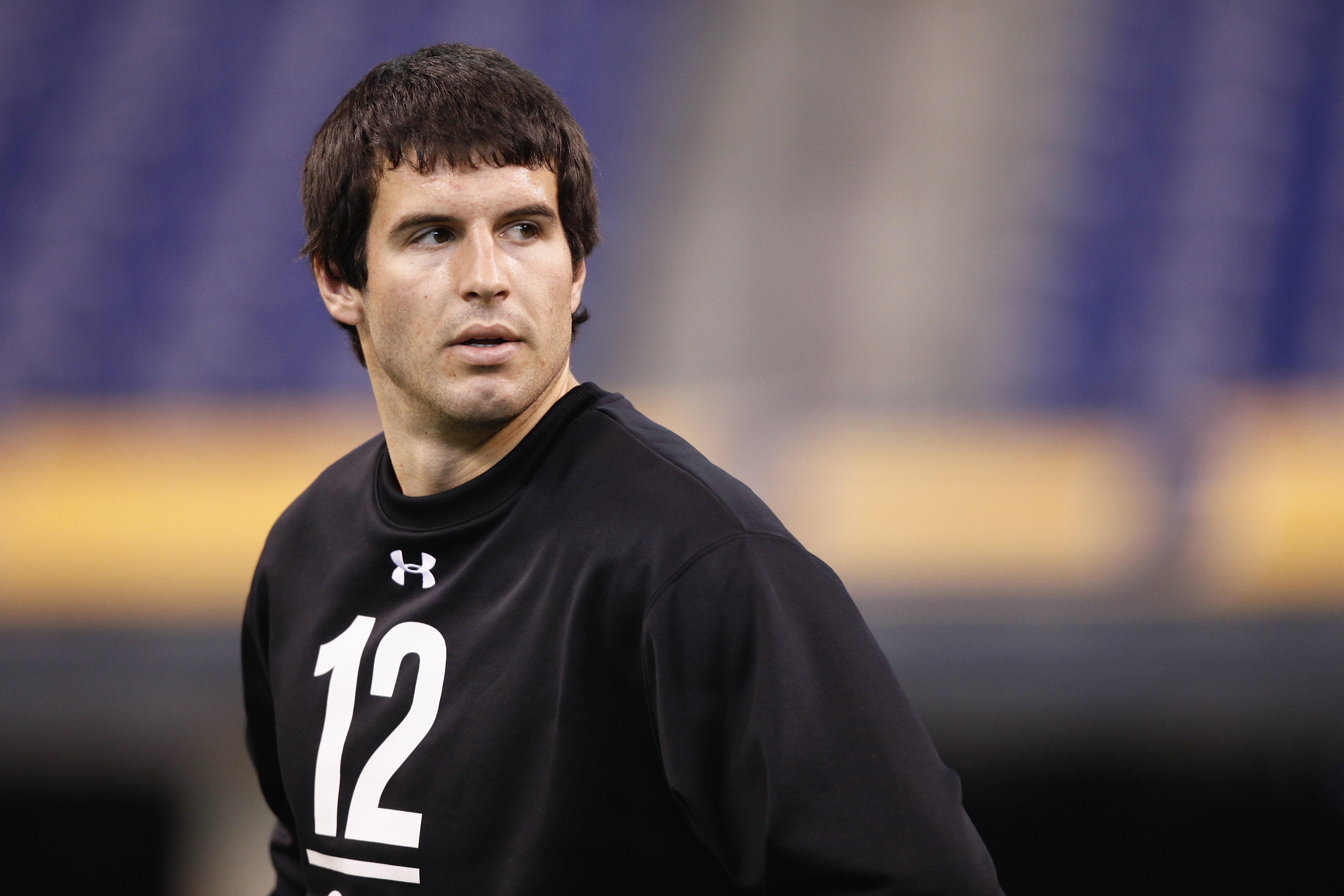 INDIANAPOLIS, IN - FEBRUARY 27: Quarterback Christian Ponder of Florida State looks on during the 2011 NFL Scouting Combine at Lucas Oil Stadium on February 27, 2011 in Indianapolis, Indiana. (Photo by Joe Robbins/Getty Images)