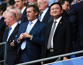 MANCHESTER, UNITED KINGDOM - SEPTEMBER 13: Thaksin Shinawatra looks on during the Barclays Premier League match between Manchester City and Chelsea at The City of Manchester Stadium on September 13, 2008 in Manchester, England.  (Photo by Alex Livesey/Get