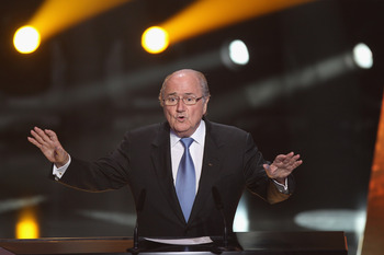 ZURICH, SWITZERLAND - JANUARY 10: Sepp Blatter President of Fifa speaks during the FIFA Ballon d'or Gala at the Zurich Kongresshaus on January 10, 2011 in Zurich, Switzerland.  (Photo by Michael Steele/Getty Images)