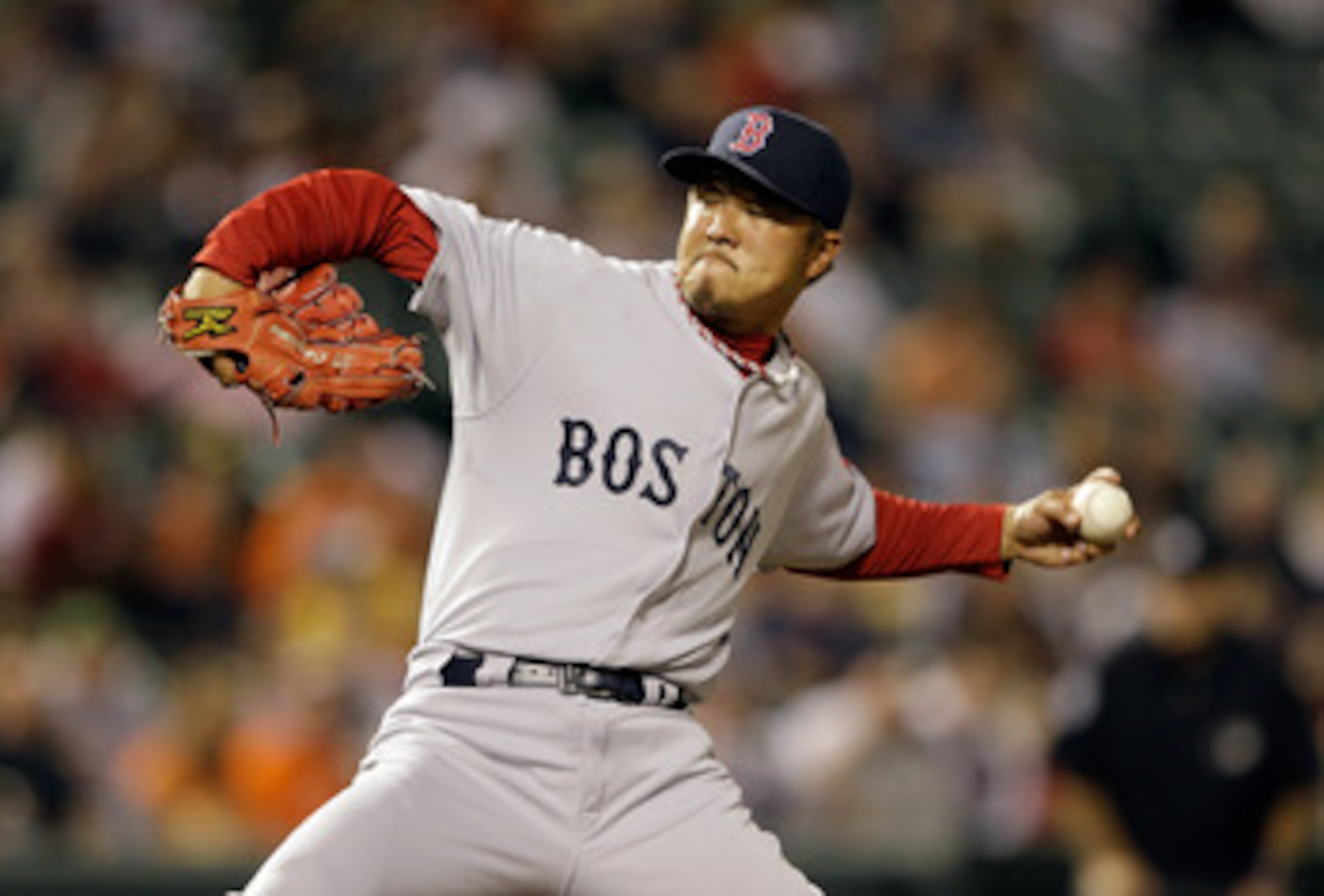 BALTIMORE, MD - APRIL 26: Pitcher Hideki Okajima #37 of the Boston Red Sox delivers to a Baltimore Orioles batter during the seventh inning at Oriole Park at Camden Yards on April 26, 2011 in Baltimore, Maryland. (Photo by Rob Carr/Getty Images) BALTIMORE, MD - APRIL 26: Pitcher Hideki Okajima #37 of the Boston Red Sox delivers to a Baltimore Orioles batter during the seventh inning at Oriole Park at Camden Yards on April 26, 2011 in Baltimore, Maryland. (Photo by Rob Carr/Getty Images)