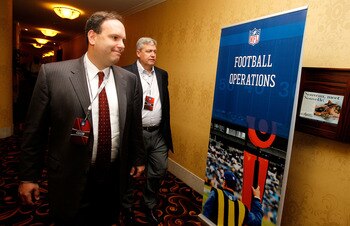 NEW ORLEANS, LA - MARCH 21: New York Jets head coach Rex Ryan (R) attends the NFL Annual Meetings at the Roosevelt Hotel on March 21, 2011 in New Orleans, Louisiana. Despite a NFL owners imposed lockout in effect since March 12 the league is conducting it