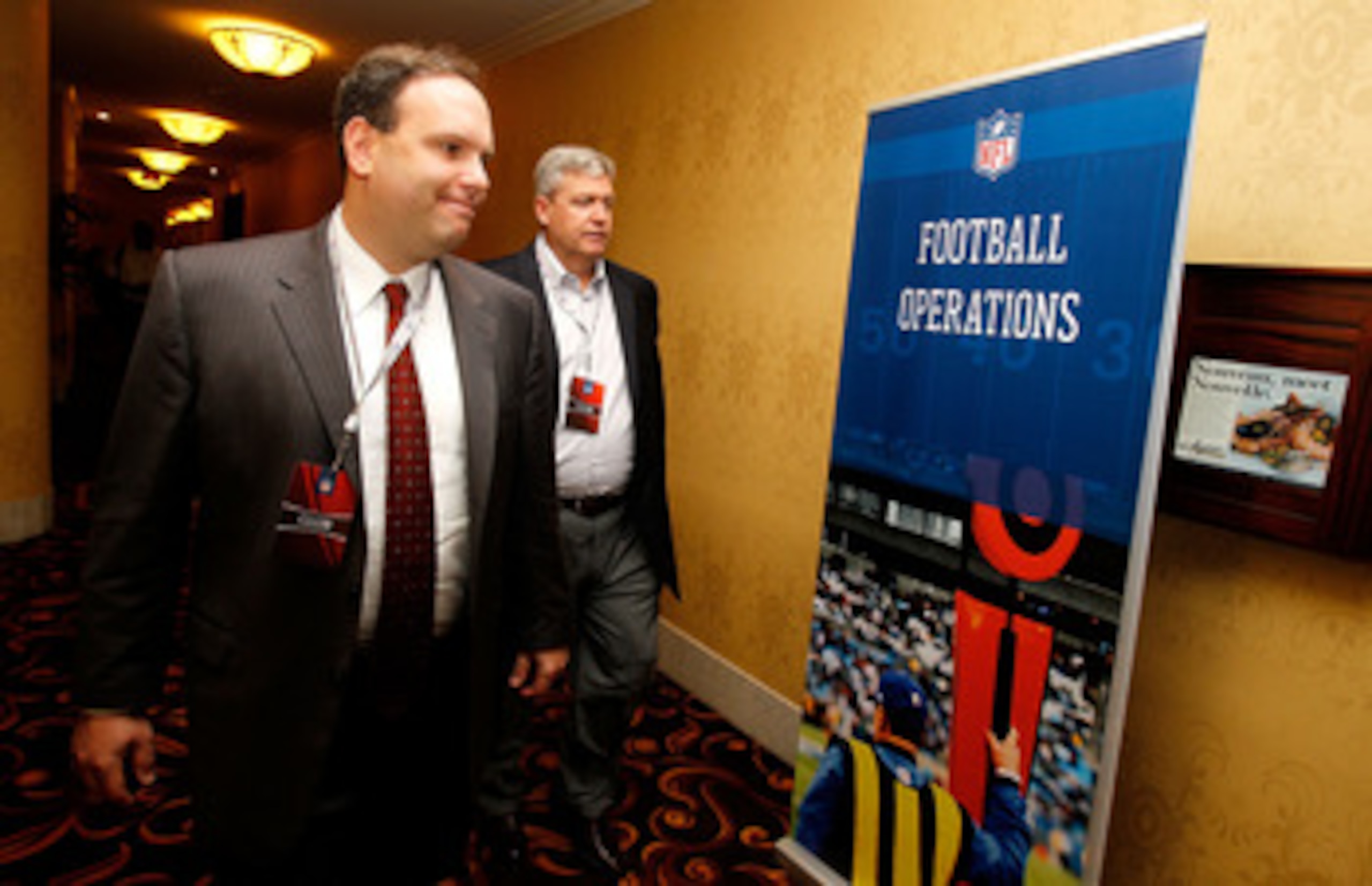 NEW ORLEANS, LA - MARCH 21: New York Jets head coach Rex Ryan (R) attends the NFL Annual Meetings at the Roosevelt Hotel on March 21, 2011 in New Orleans, Louisiana. Despite a NFL owners imposed lockout in effect since March 12 the league is conducting it